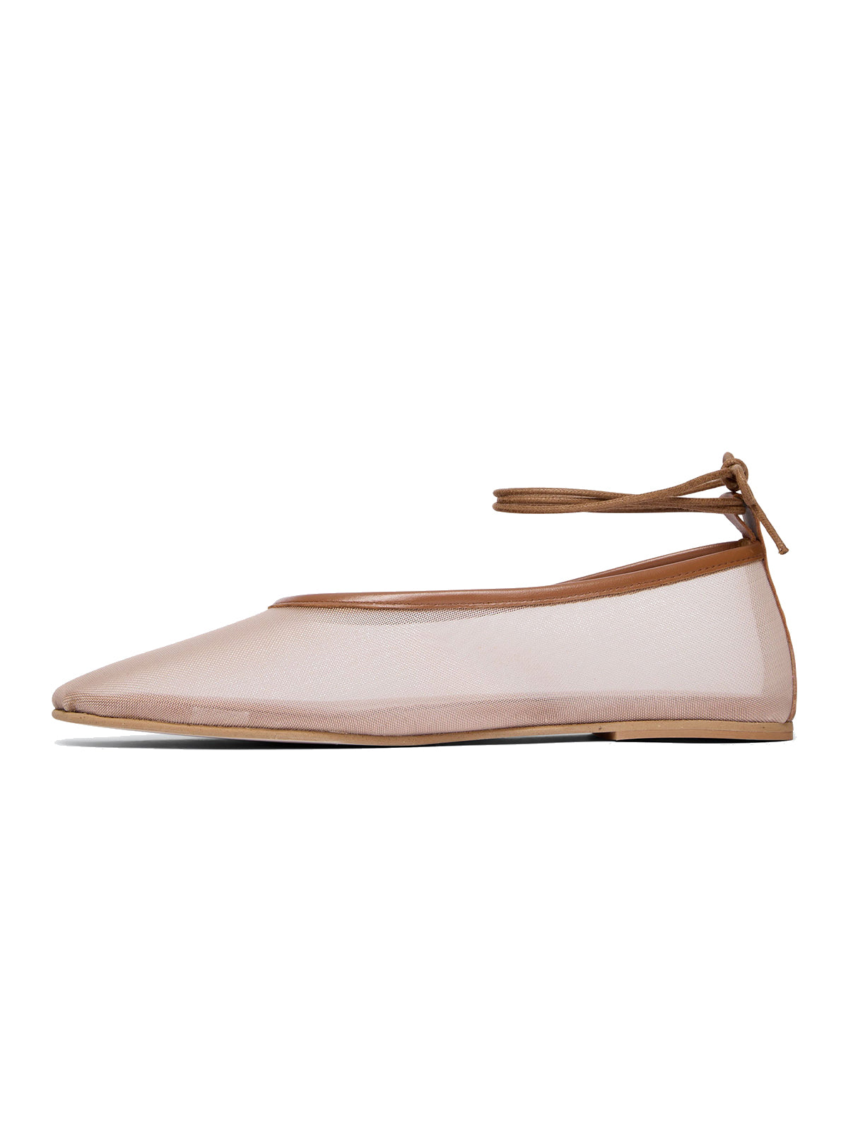 Brown Mesh Square-Toe Simple Ankle Strap Stylish Flats