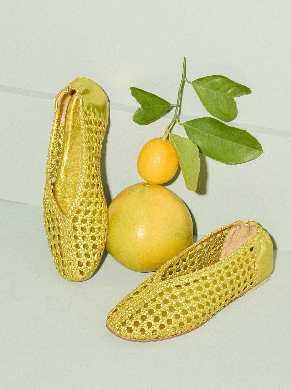 Metallic Gold Woven Vegan Leather Chic Round-Toe Slip-On Ballet Flats