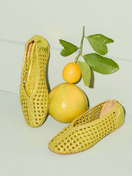 Metallic Gold Woven Vegan Leather Chic Round-Toe Slip-On Ballet Flats