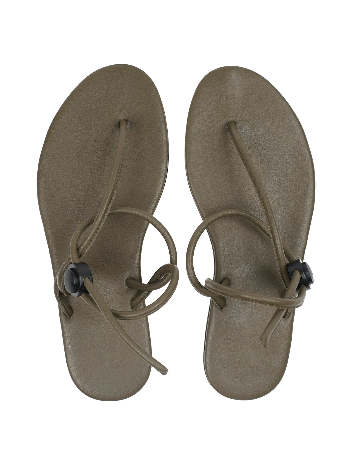 Olive Green Round-Toe Flip-Flops String Detail Slip-On Flats