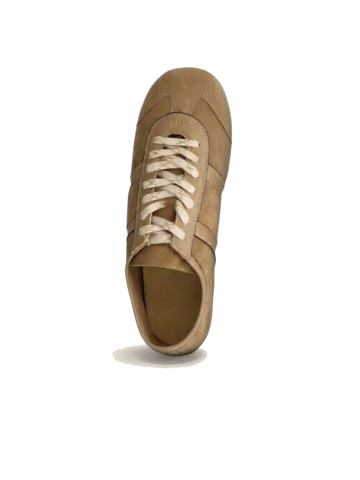 Brown Cow Suede And Cow Leather Round-Toe Lace-Up Flats Sneakers