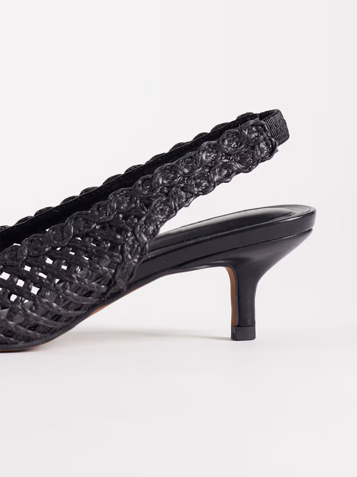 Black Rope Weaving Pointed-Toe Classic Back Strap Kitten Heels