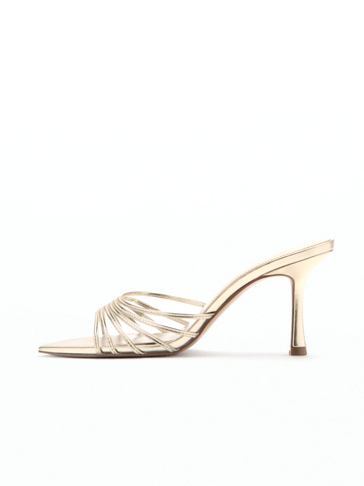 Metallic Gold Peep Pointed-Toe Strappy Backless High Heels