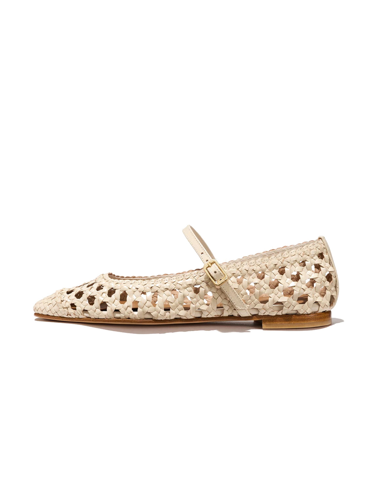 Ivory Woven Vegan Leather Square-Toe Chic Mary Jane Flats