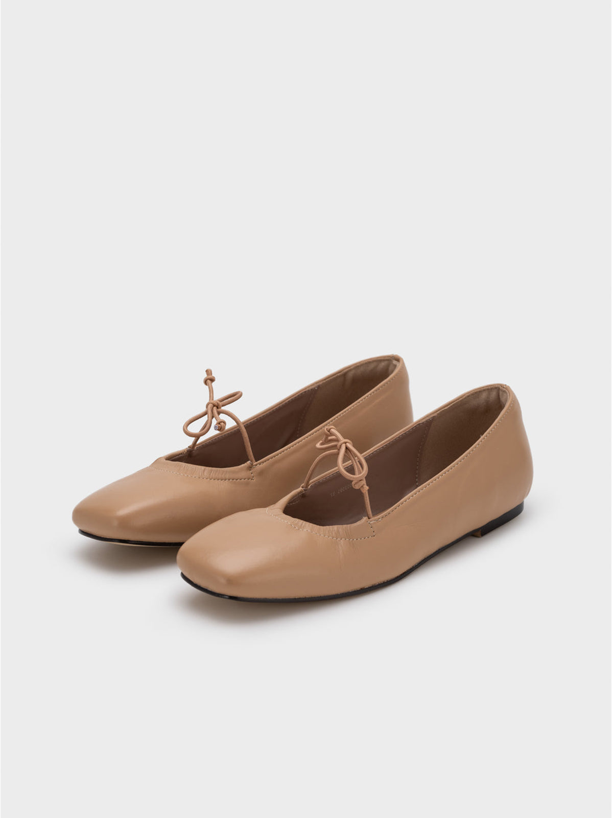 Brown Square-Toe Slip-On Flats With Bow