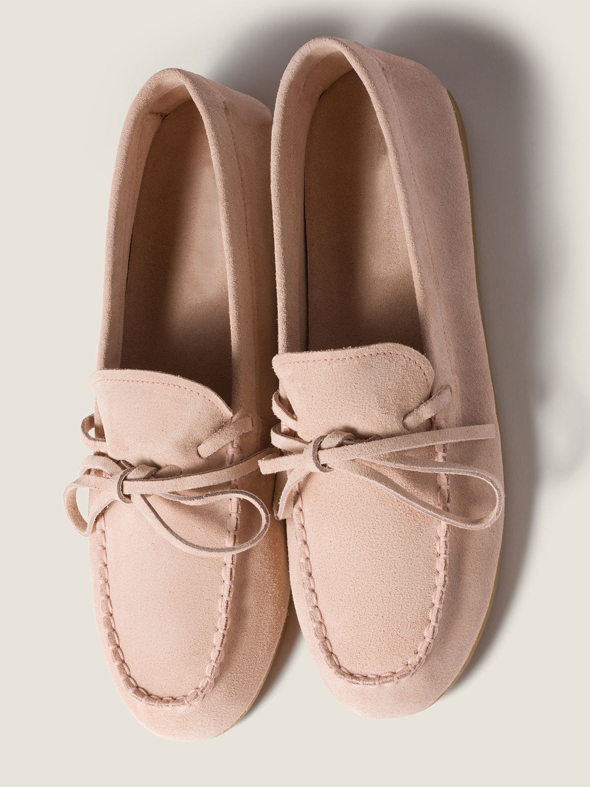 Blush Pink Faux Suede Round-Toe Front Bow Loafers Flats