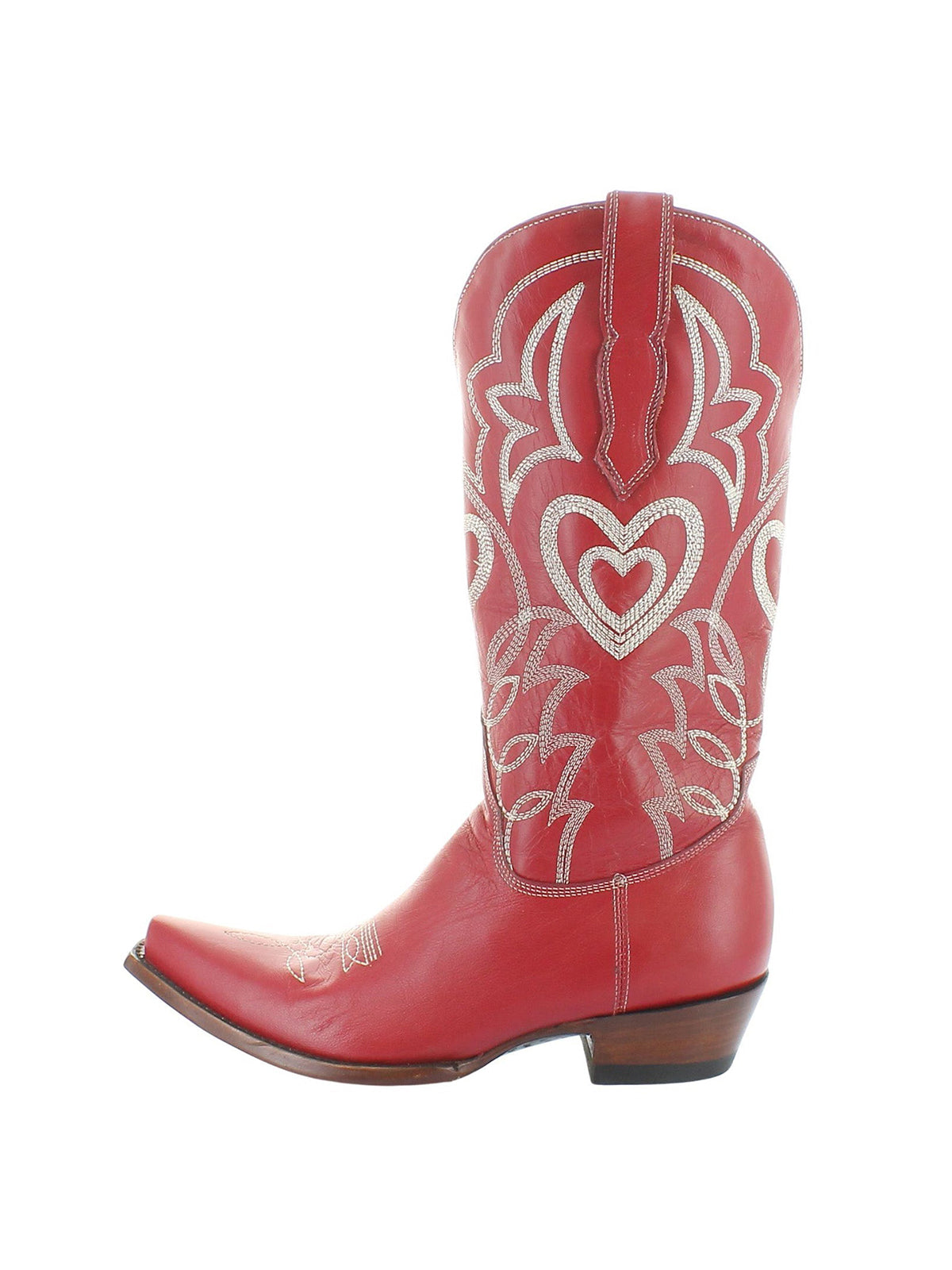 Red Snip-Toe Western And Heart Embroidery Half-Zip Mid Calf Cowgirl Boots
