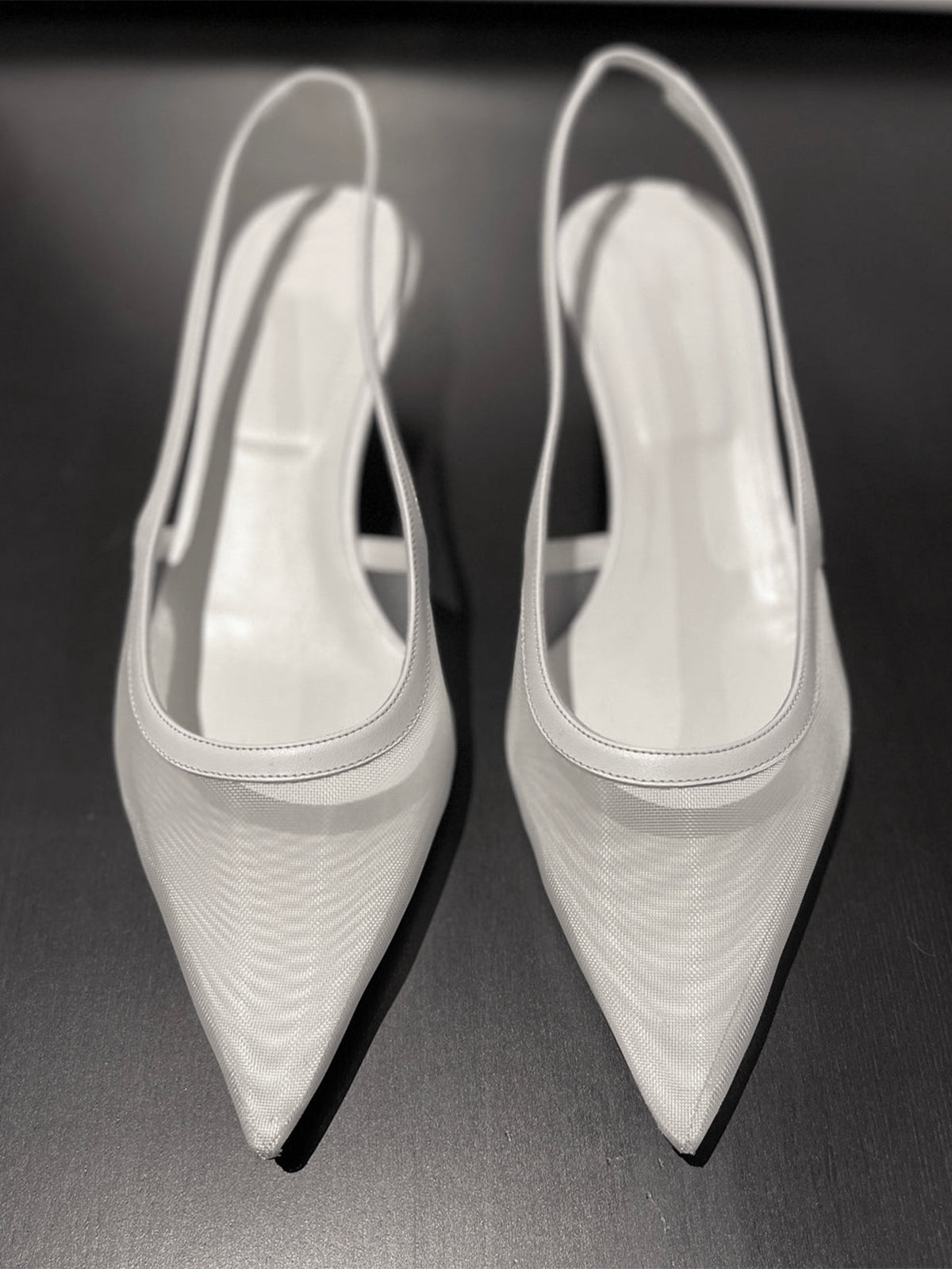 White Mesh Pointed-Toe Chic Back Strap Pumps High Heels