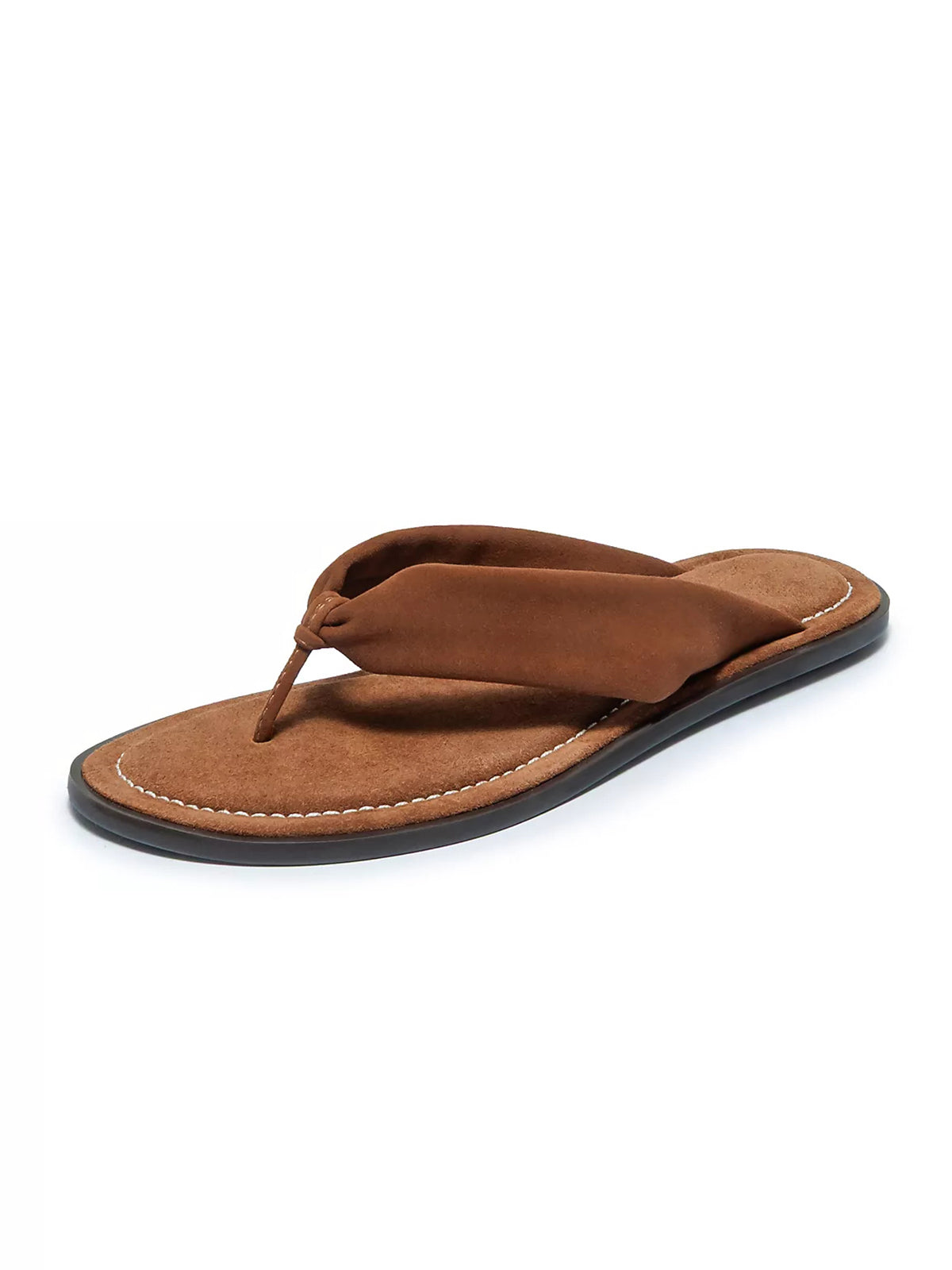 Brown Faux Suede Round-Toe Strap Flip-Flop Flats