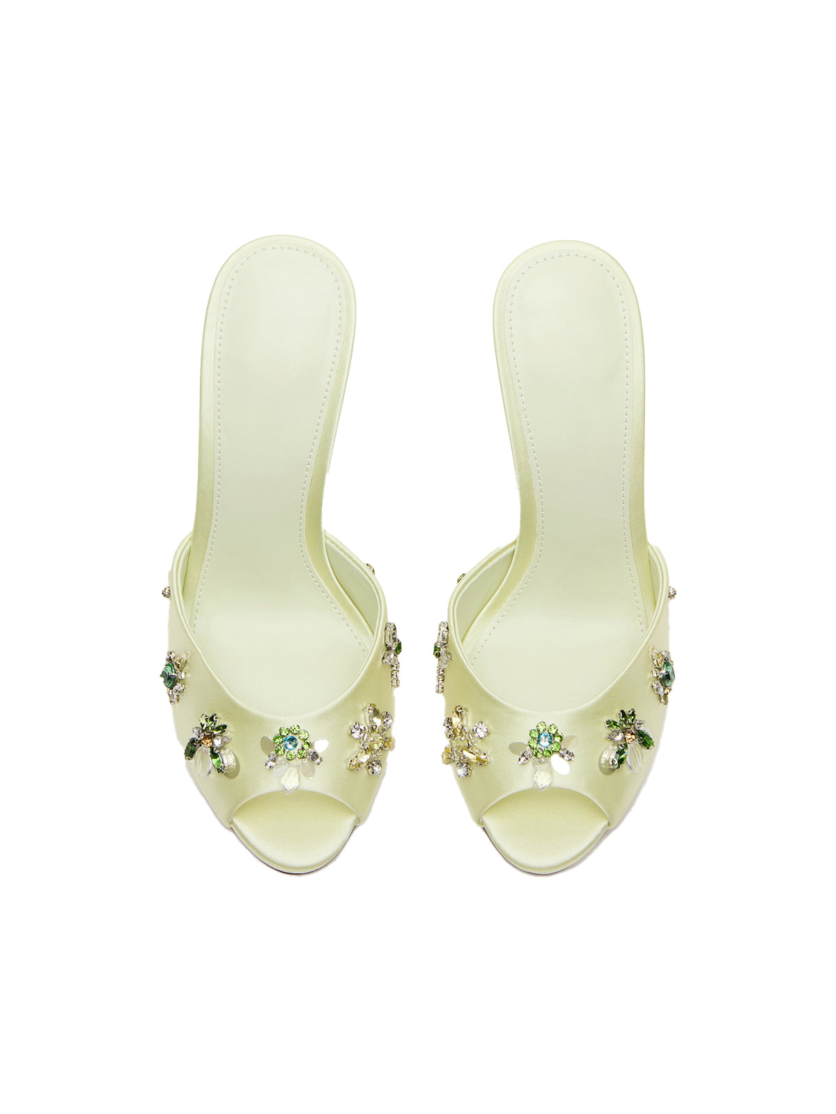 Butter Yellow Elegant Floral Satin Round-Toe Backless High Heels