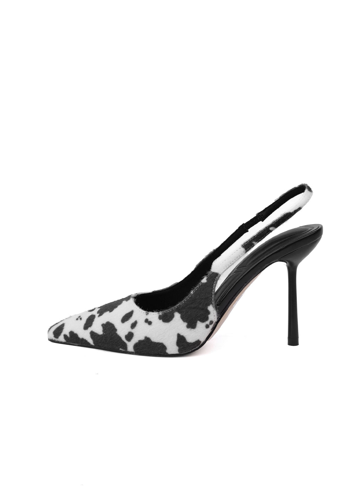 Black Cow Print Pointed-Toe Classic Slingback High Heels