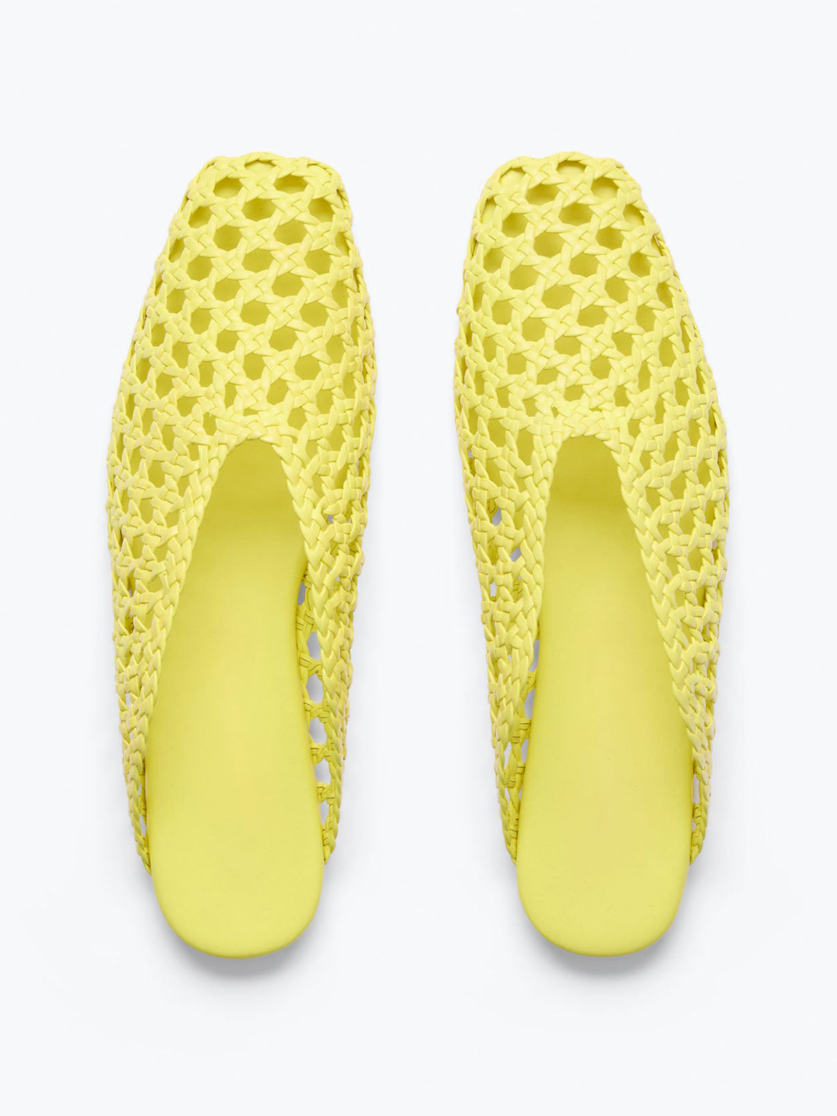 Woven Vegan Leather Square-Toe Ankle Lace-Up Backless Flats - Yellow