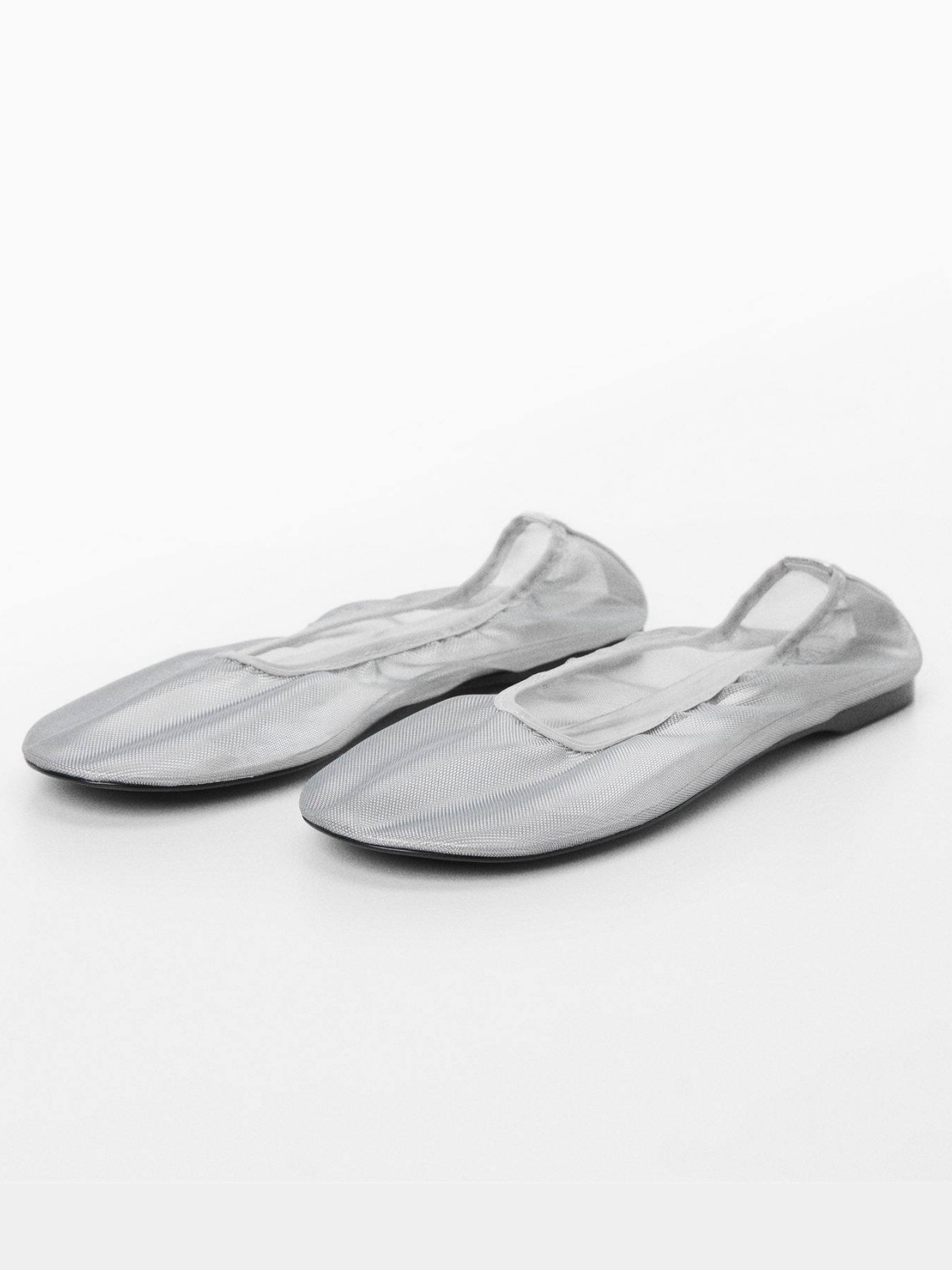 Silver Semi-Transparent Mesh Flats Elastic Ballerinas