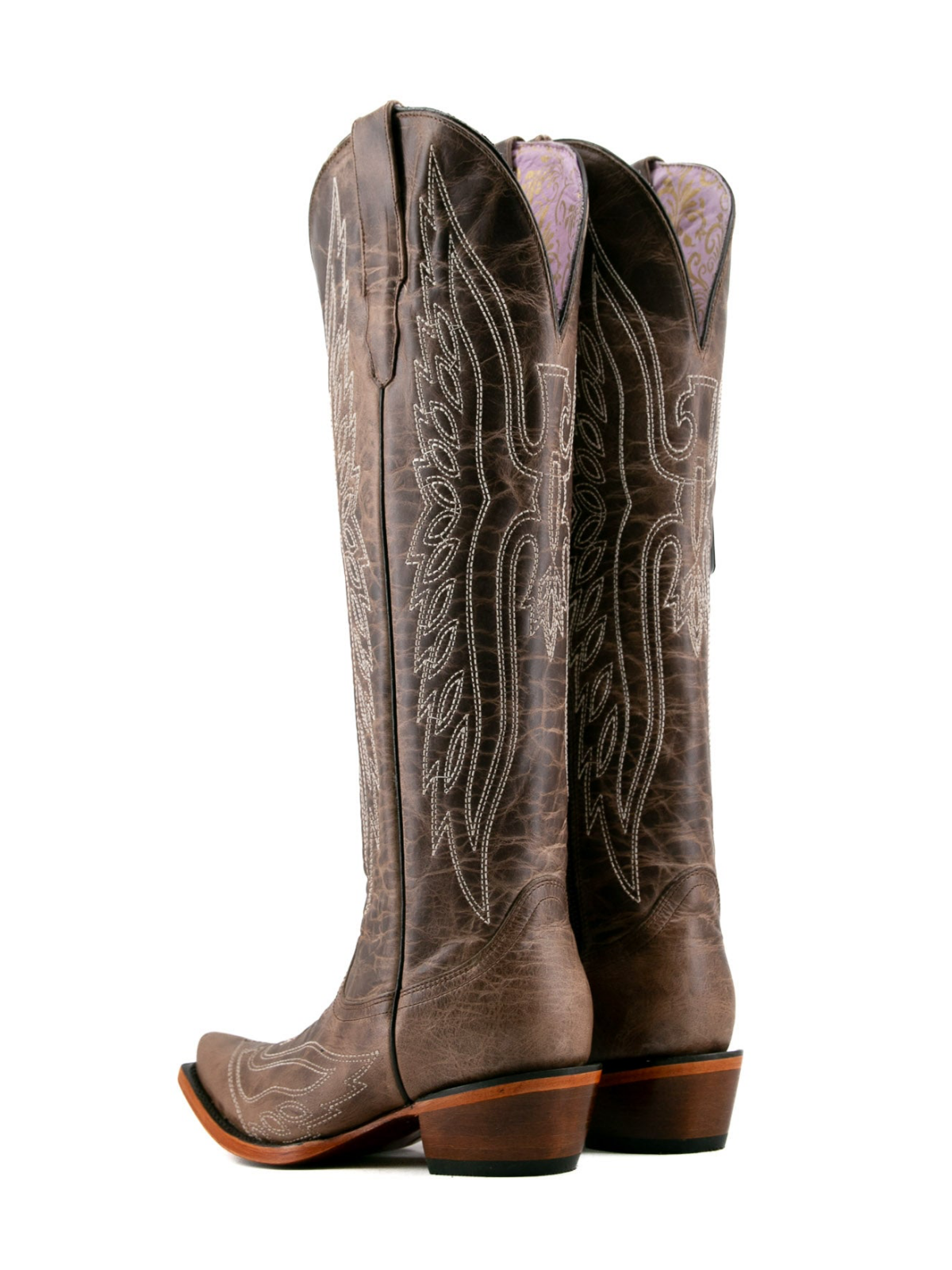 Distressed Tabaco Snip-Toe Eagle Embroidery Half-Zip Knee High Cowgirl Boots