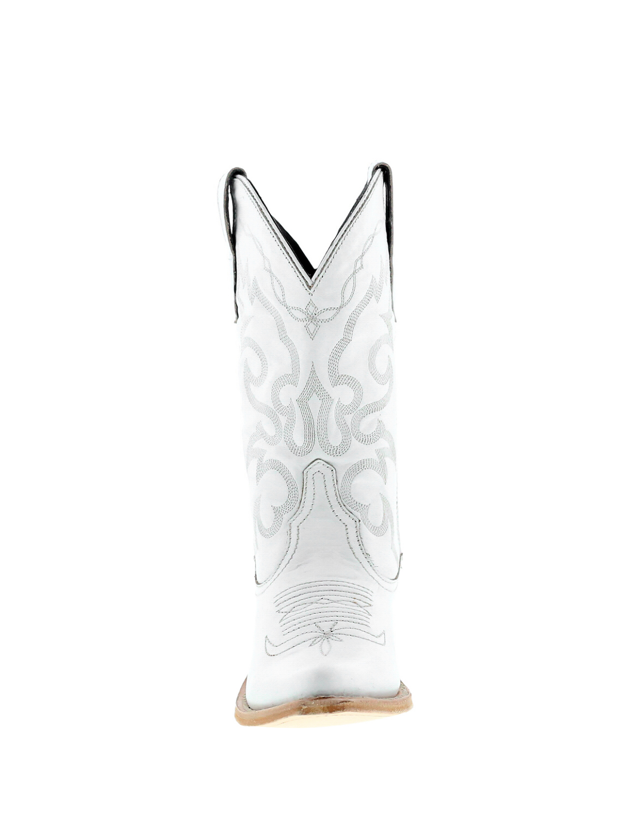 Embroidery Almond-Toe Wide Mid Calf Cowgirl Boots - White