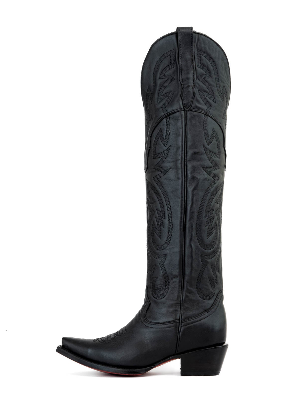 Black Snip-Toe Western Embroidery Half-Zip Knee High Cowgirl Boots