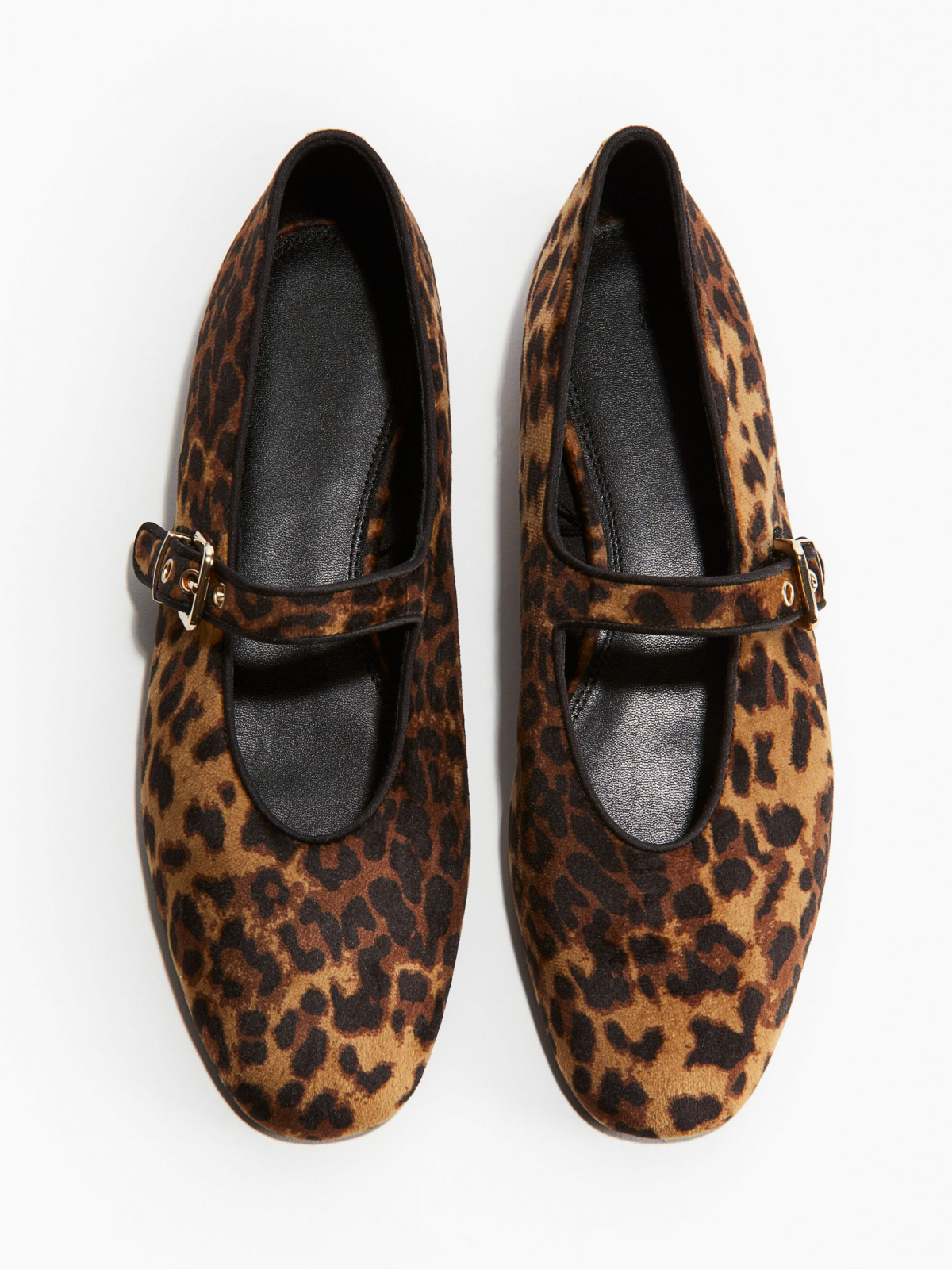 Leopard Faux Suede Almond-Toe Adjustable Metal Clasp Mary Janes Ballet Flats