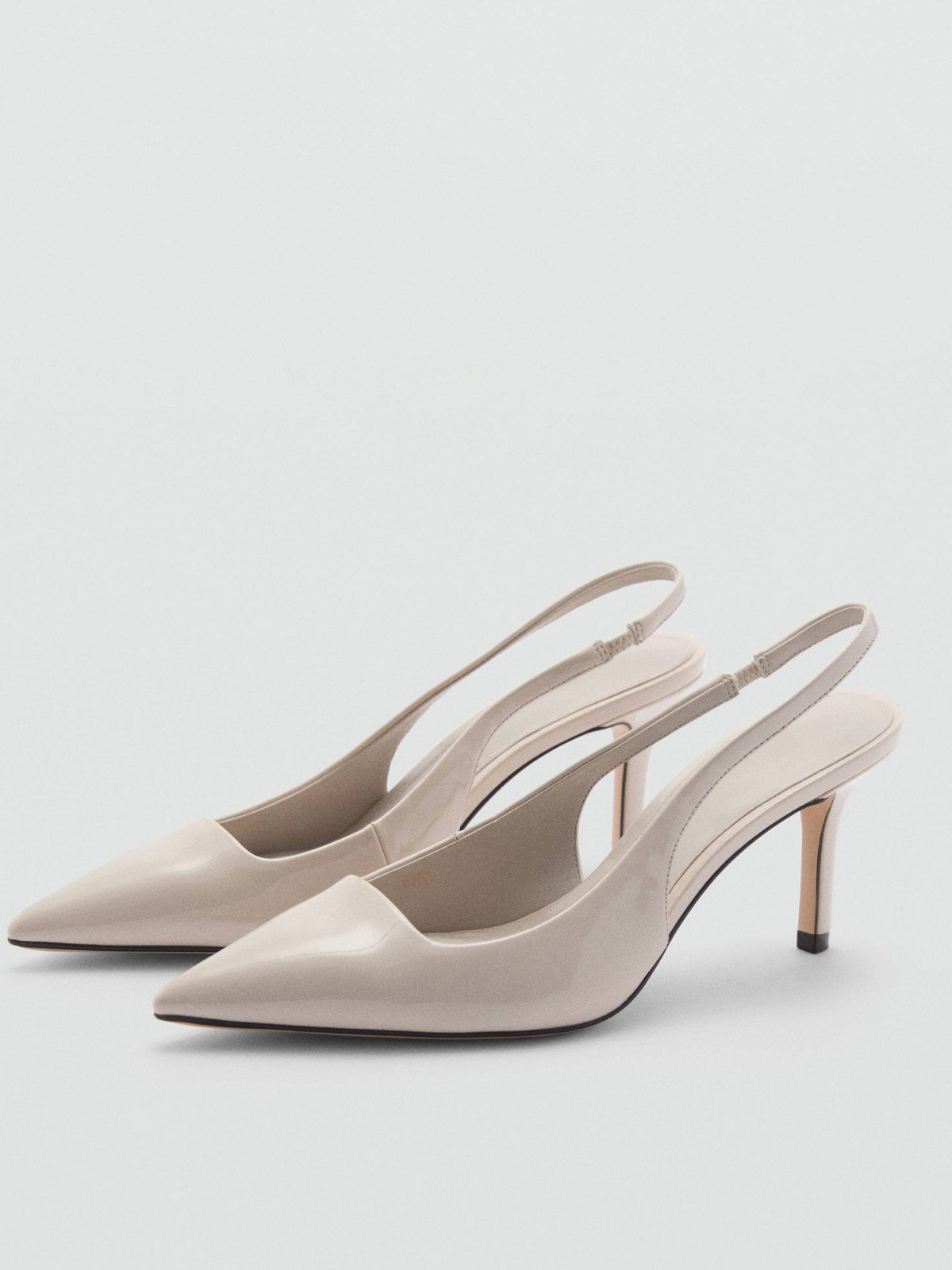 Ice Grey Patent Pointed-Toe High Heels Slingback Pumps