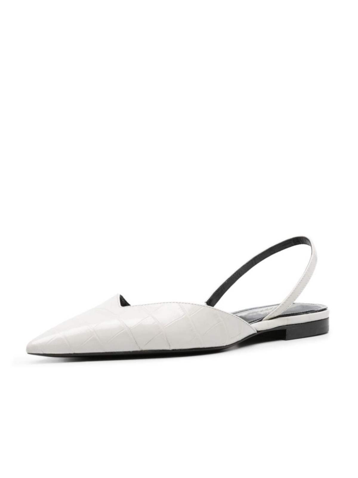 Off White Crocodile Embossed Pointy Comfy Slingback Flats