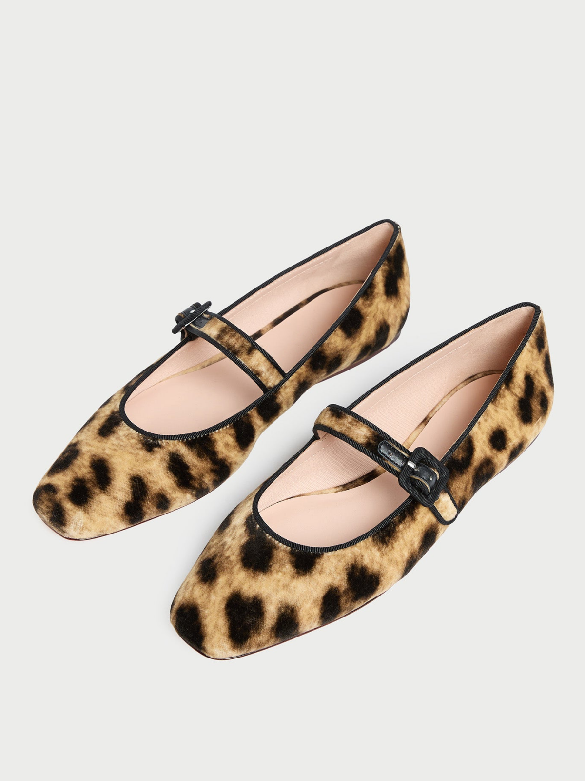 Leopard Print Faux Suede Square-Toe Adjustable Bridge Strap Mary Janes Ballet Flats