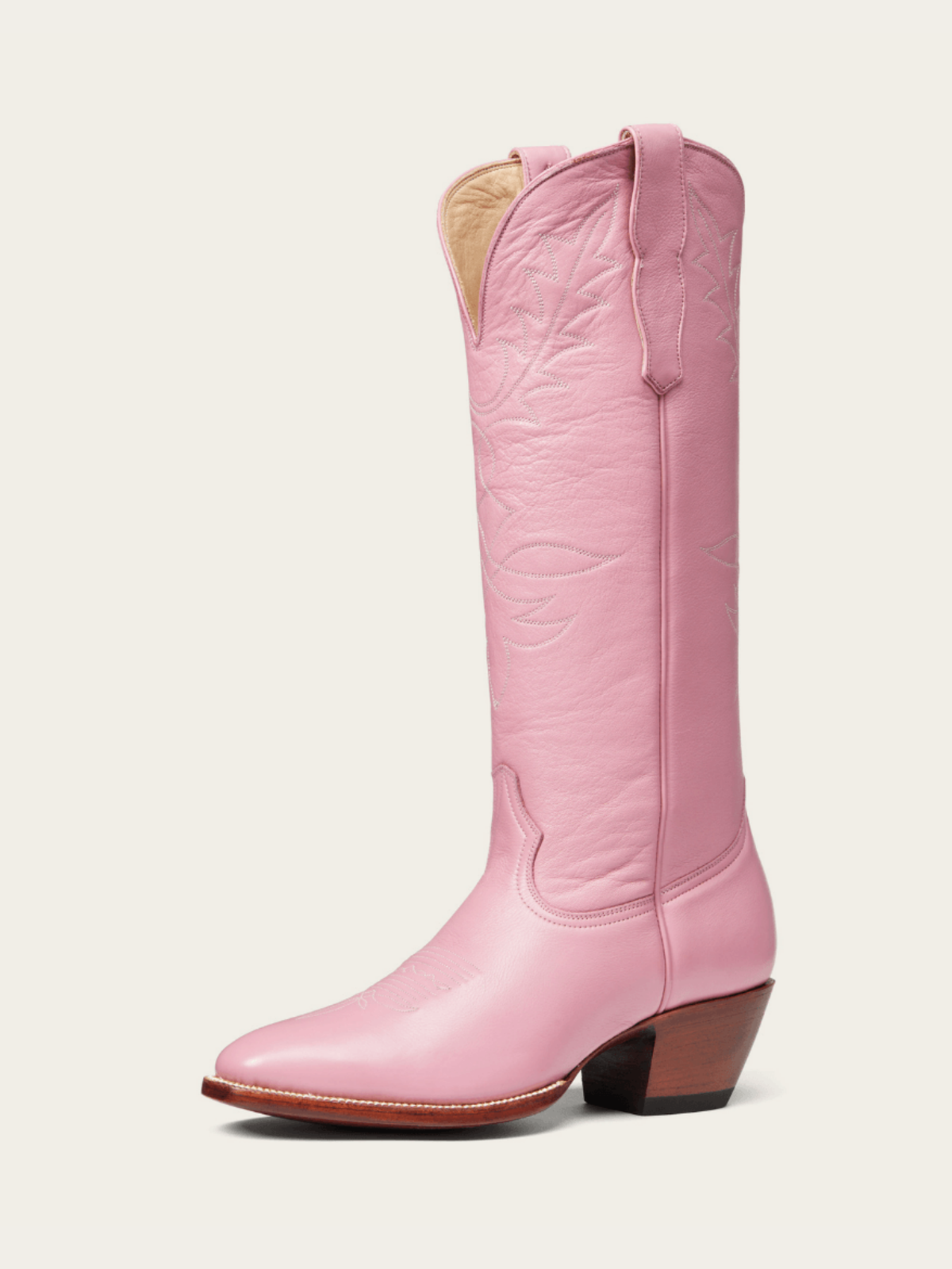 Pink Vegan Leather Embroidery Almond-Toe Wide Mid Calf Tall Cowgirl Boots