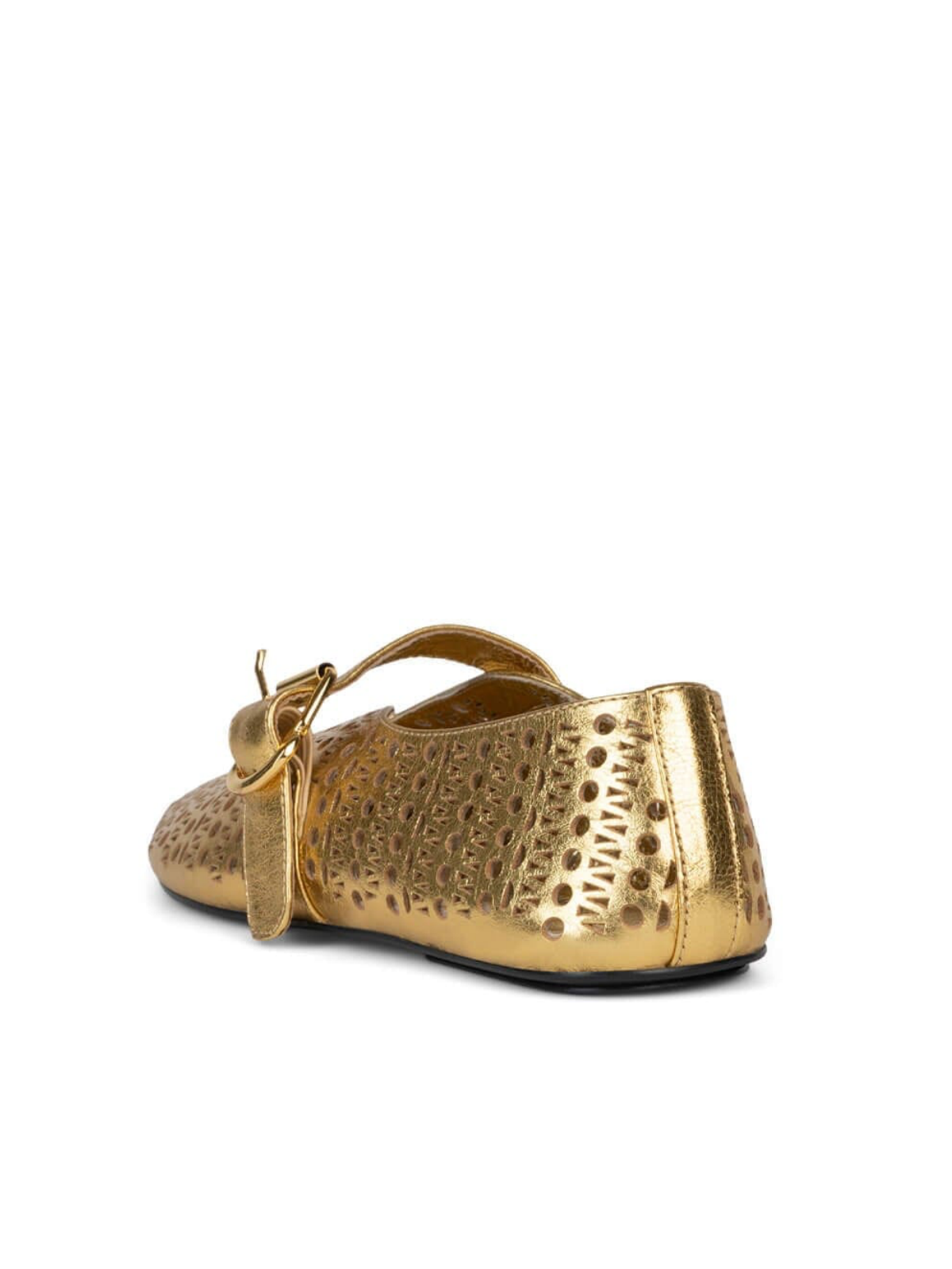 Metallic Gold Perforated Flats Cutout Mary Janes With Buckled Strap