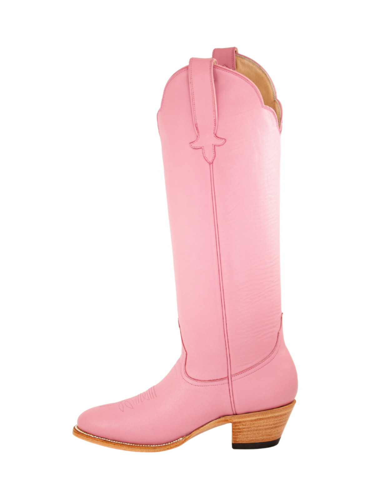 Simple Round-Toe Wide Calf Knee High Tall Cowgirl Boots - Pink