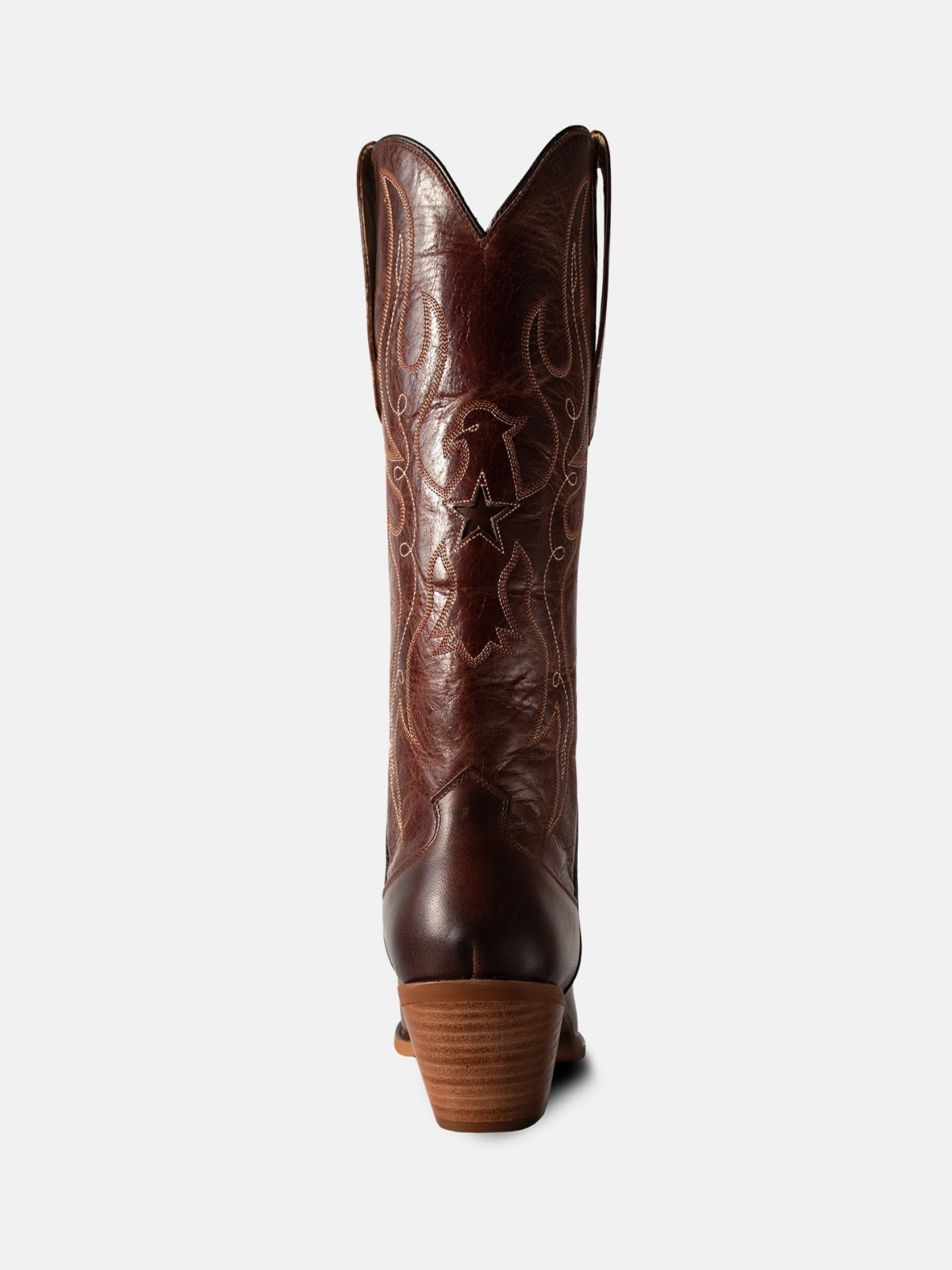 Chocolate Snip-Toe Embroidery Star Inlay Wide Mid Calf Cowgirl Boots