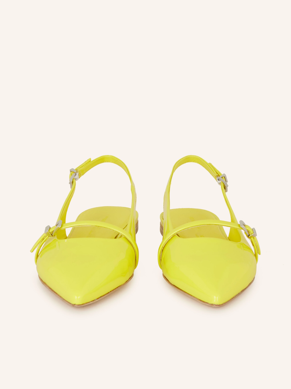 Glossy Yellow Patent Pointy Buckled Strappy Slingback Ballet Flats