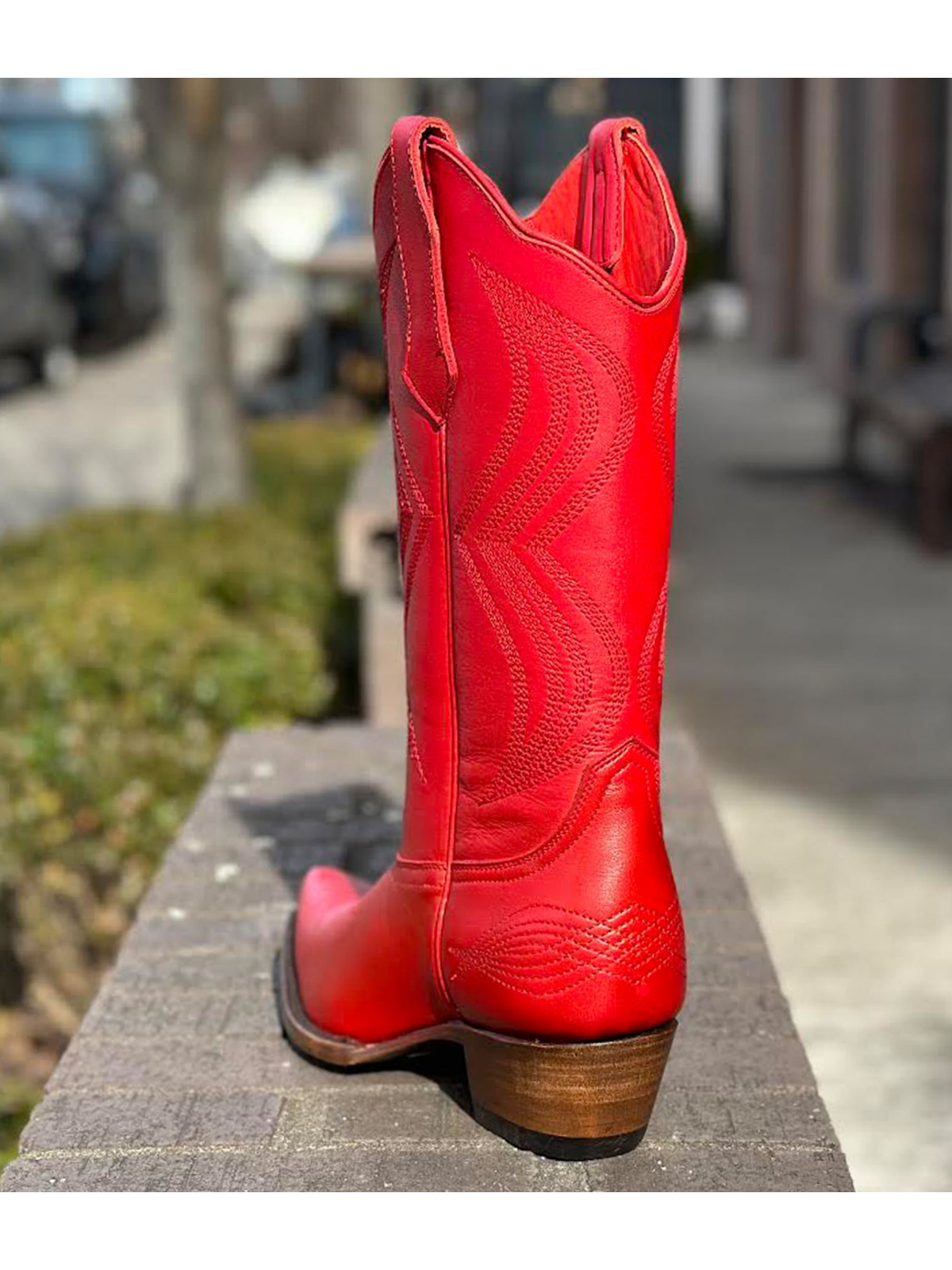 Red Embroidery Tall Snip-Toe Wide Mid Calf Cowgirl Boots