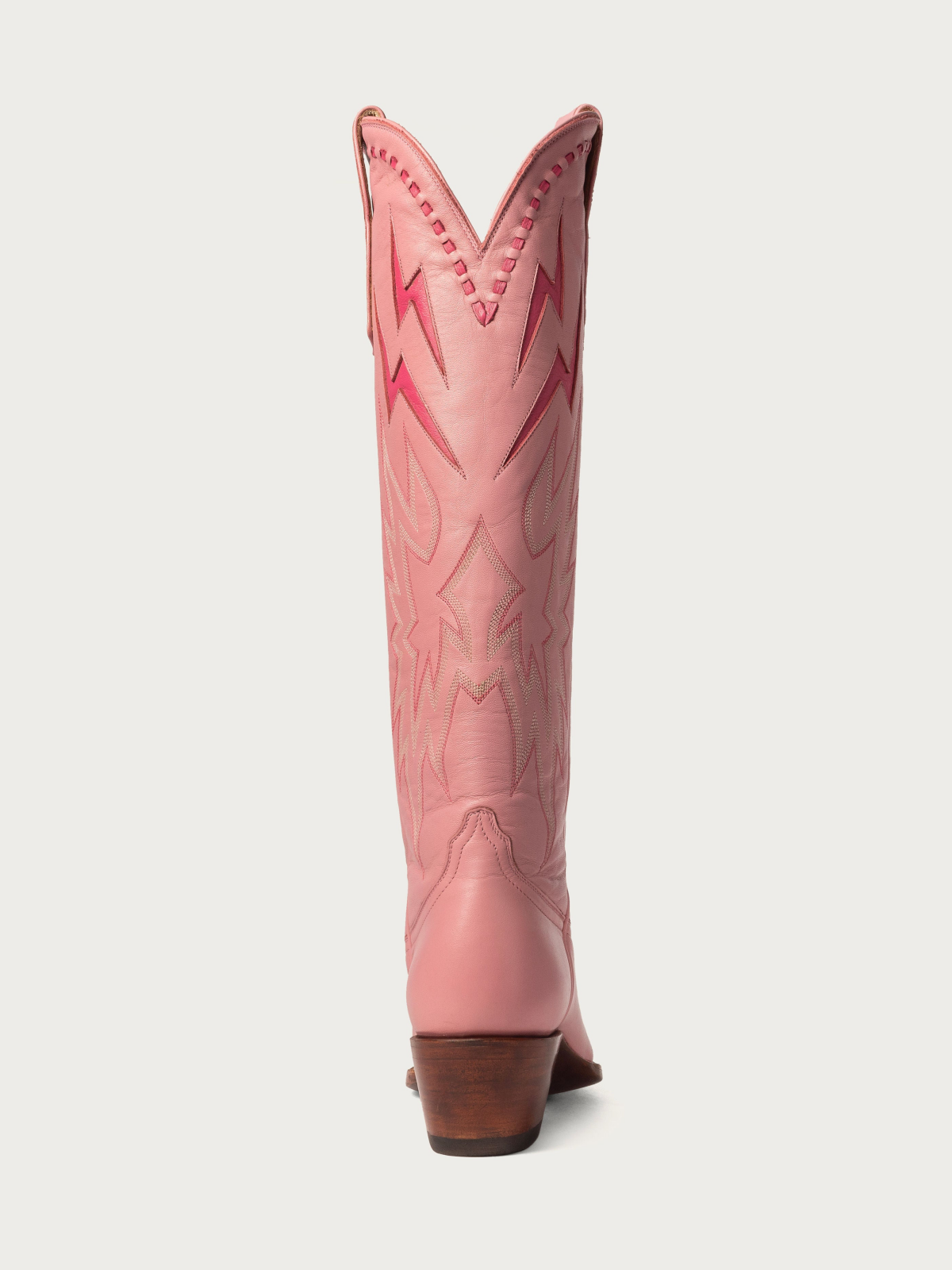 Lightning Inlay Stitch Embroidery Almond-Toe Wide Mid Calf Cowgirl Boots - Pink