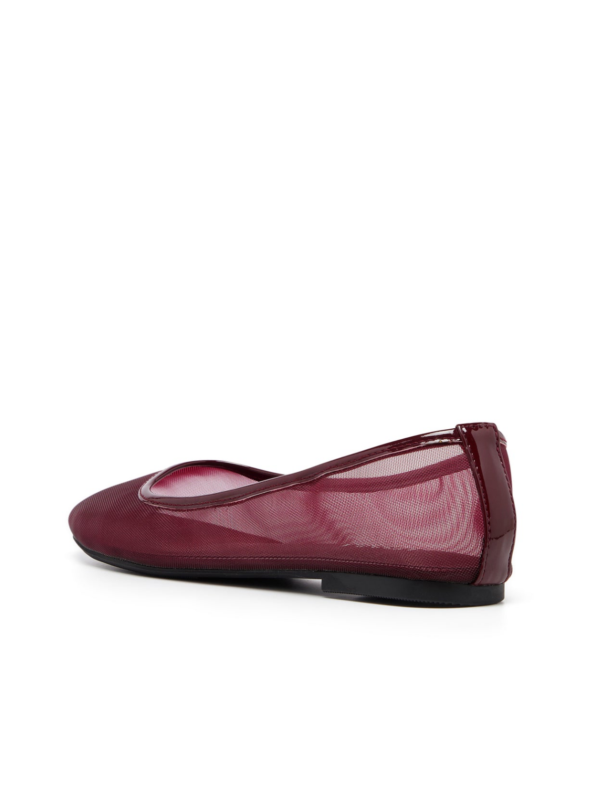 Cherry Red Patent Semi-Transparent Mesh Round-Toe Ballet Flats