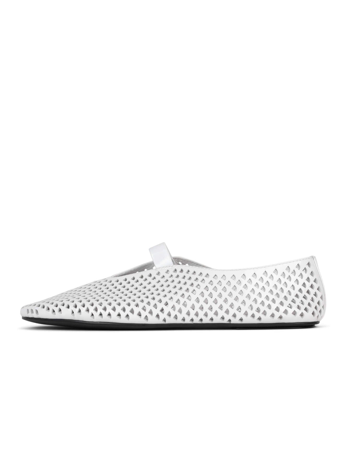 White Patent Punch Out Ballet Flats With Mary Janes Strap