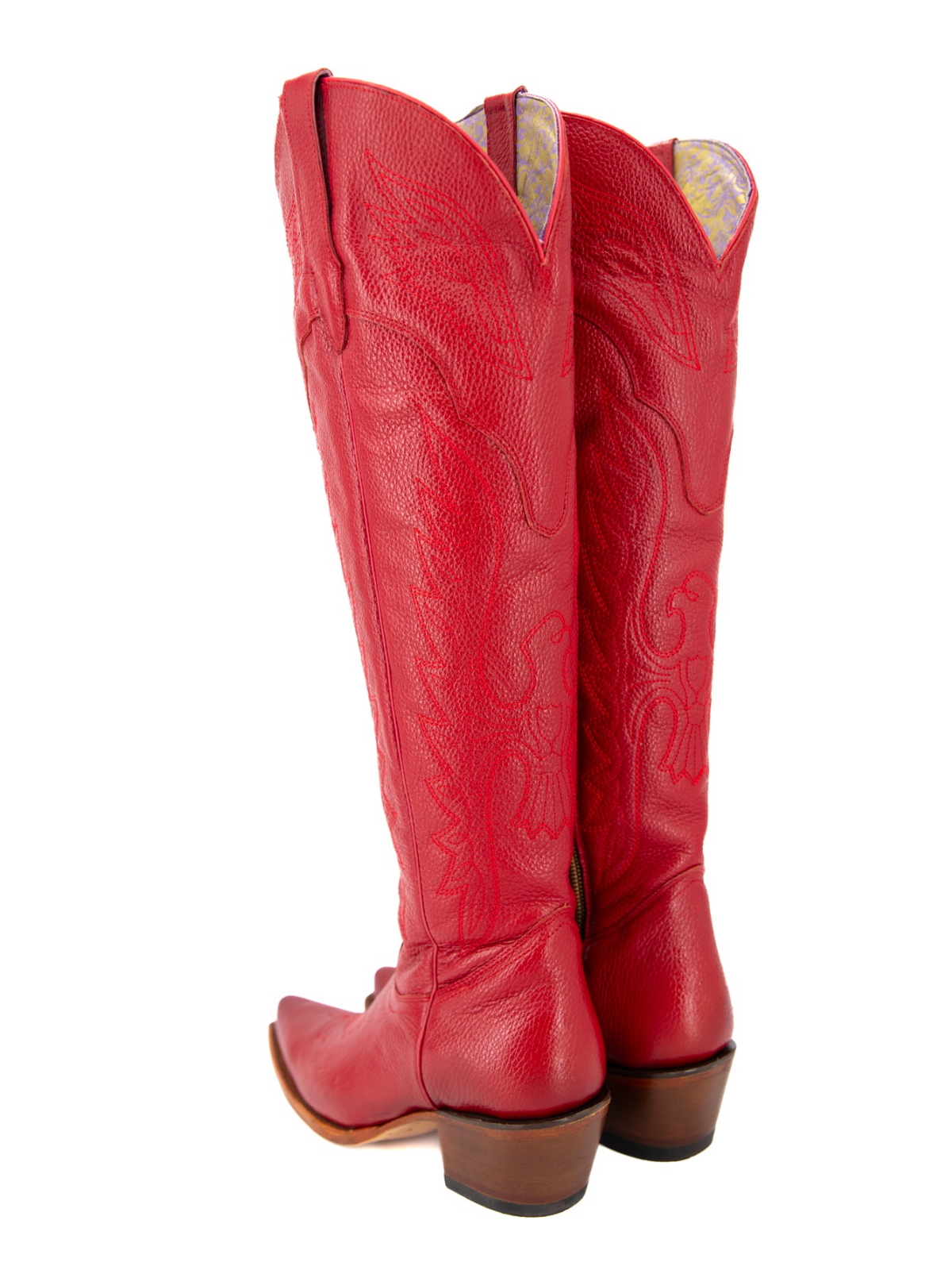 Eagle Embroidery Snip-Toe Half-Zip Over-The-Knee Tall Cowgirl Boots - Red