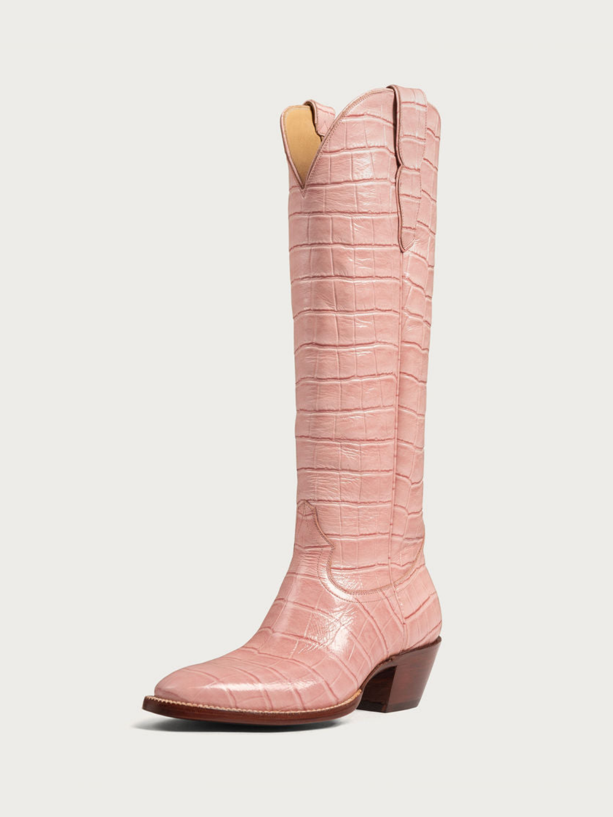 Pink Croco Print Round-Toe Wide Knee High Cowgirl Boots