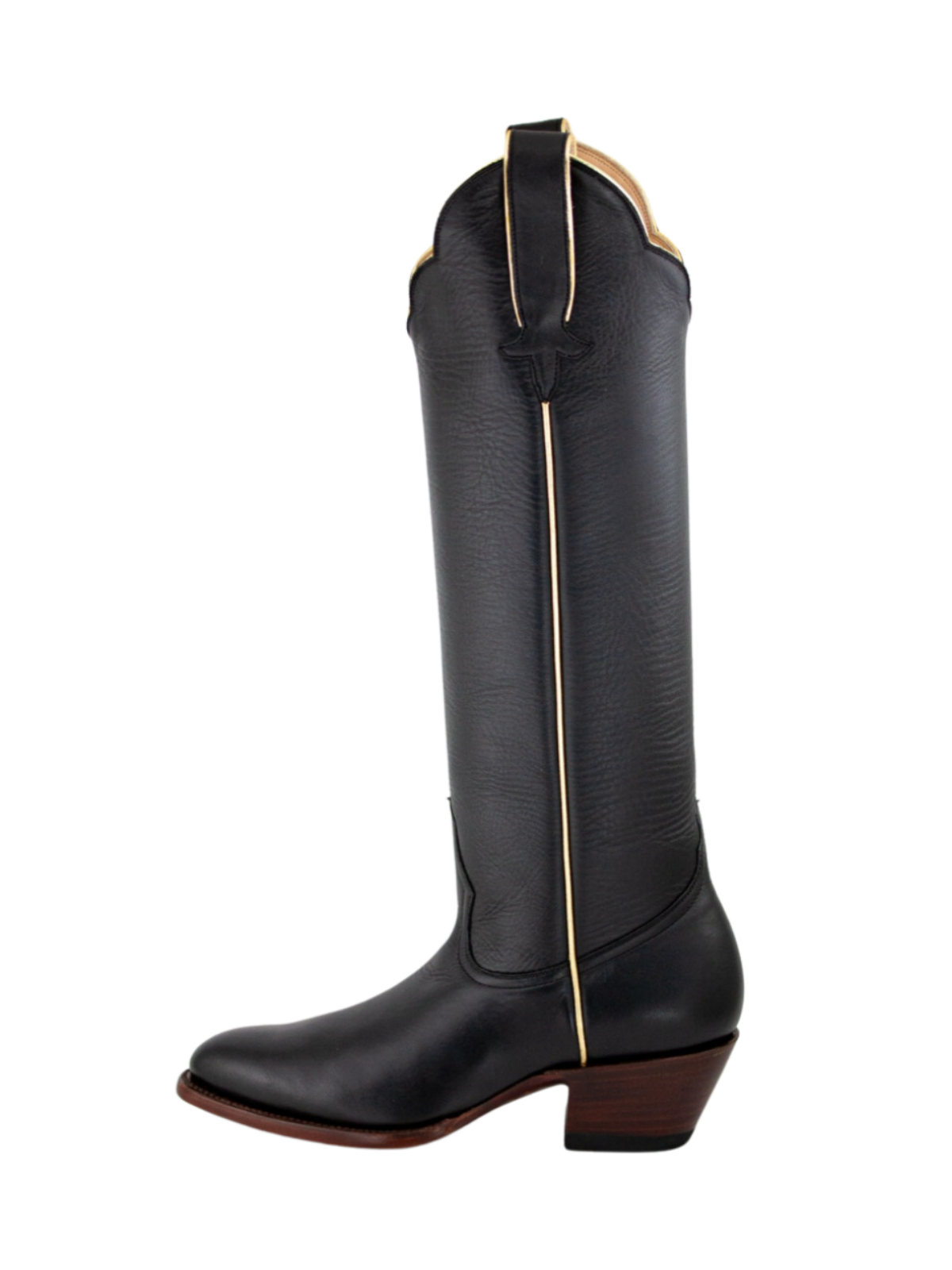 Simple Round-Toe Wide Calf Knee High Tall Cowgirl Boots - Black