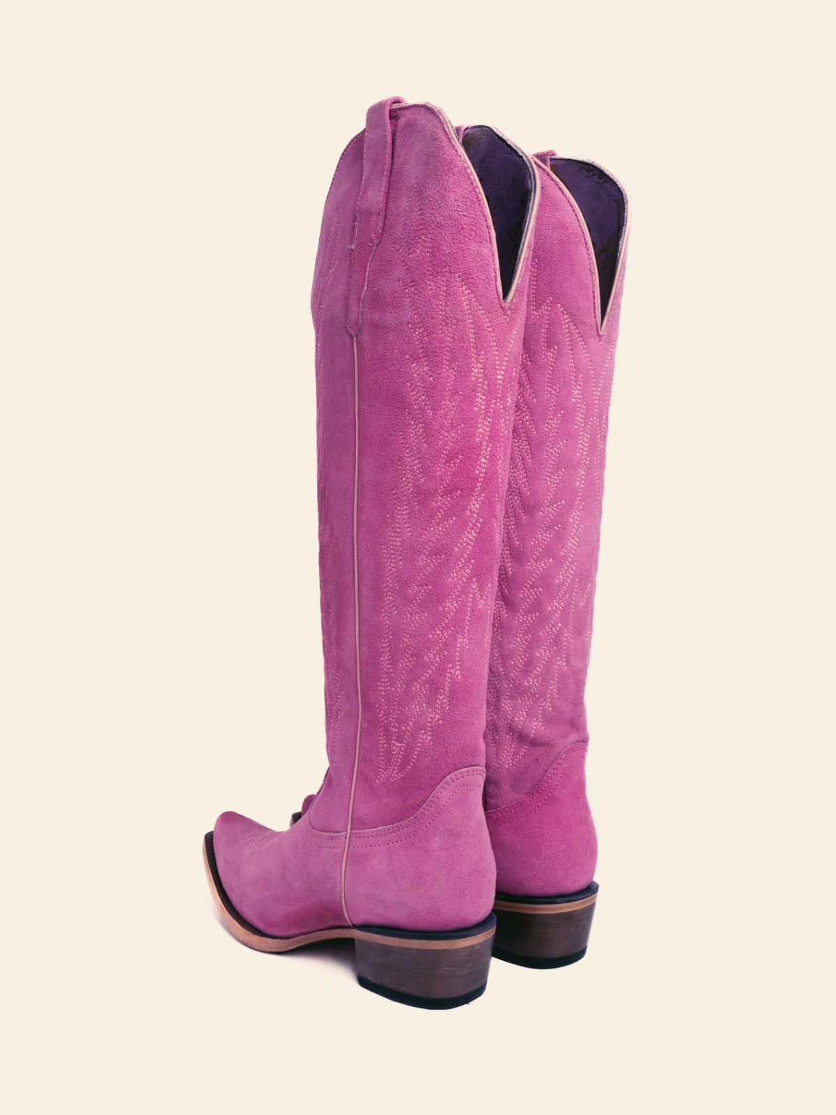 Pink Faux Suede Embroidery Half Zip Cowgirl Boots Mid Calf Western Tall Boots