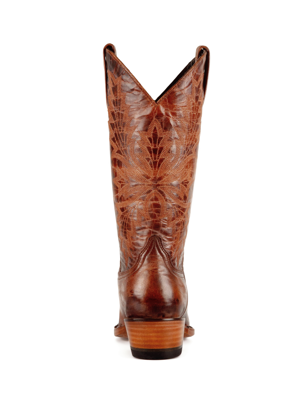 Distressed Leaf Embroidery Snip-Toe Wide Mid Calf Tall Cowgirl Boots - Brown