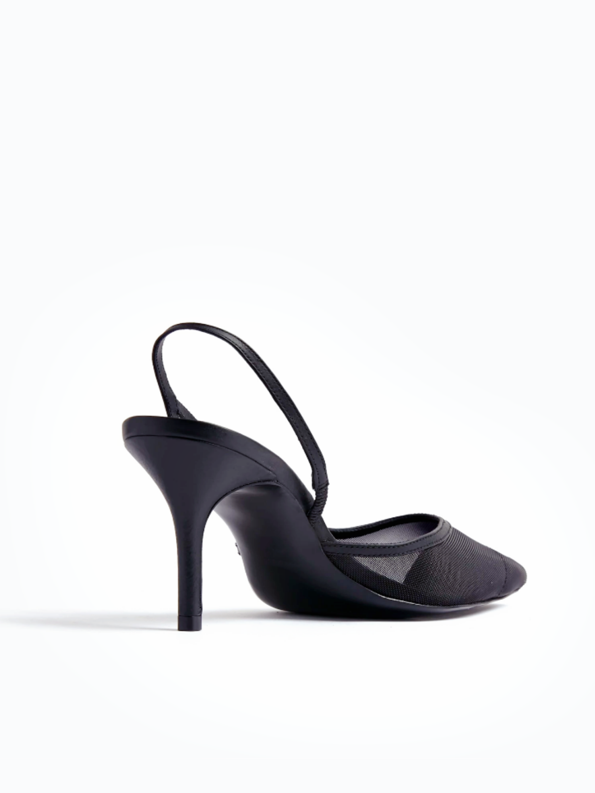 Black Cut-Out Asymmetry Pointy High Heel Slingback Pumps in Mesh & Vegan Leather