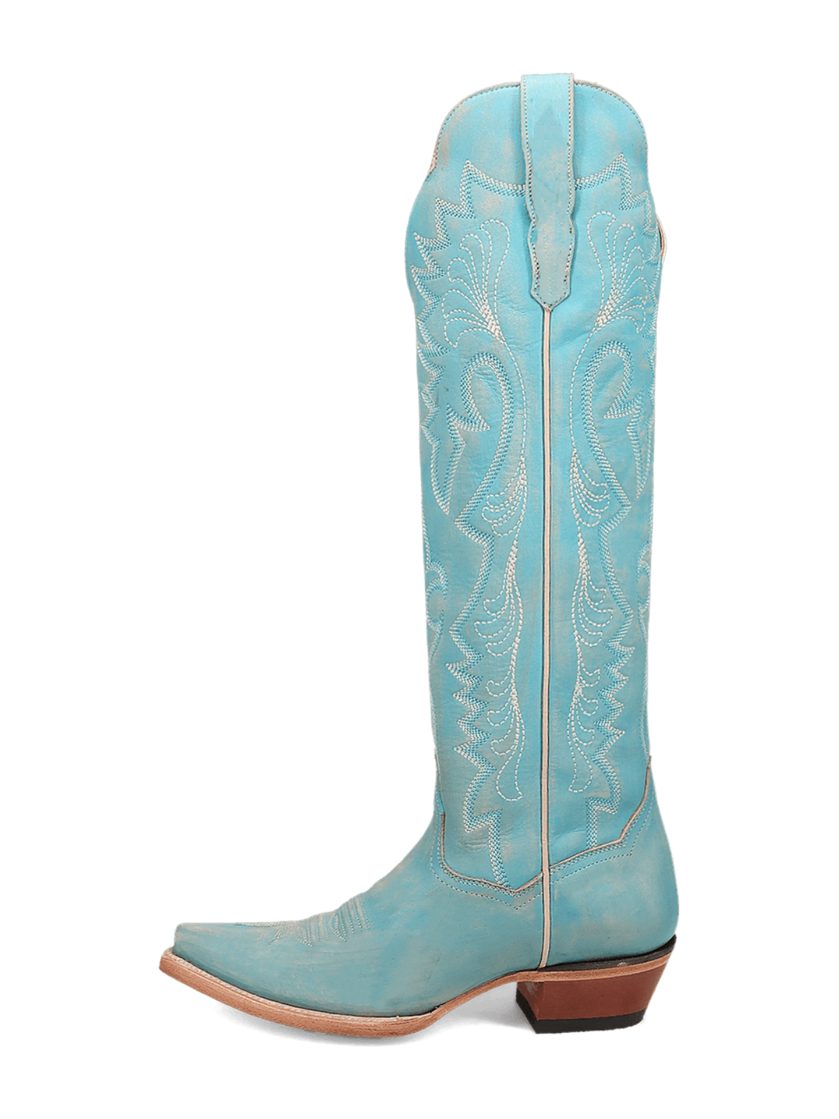 Sky Blue Snip-Toe Embroidery Half-Zip Tall Knee High Cowgirl Boots