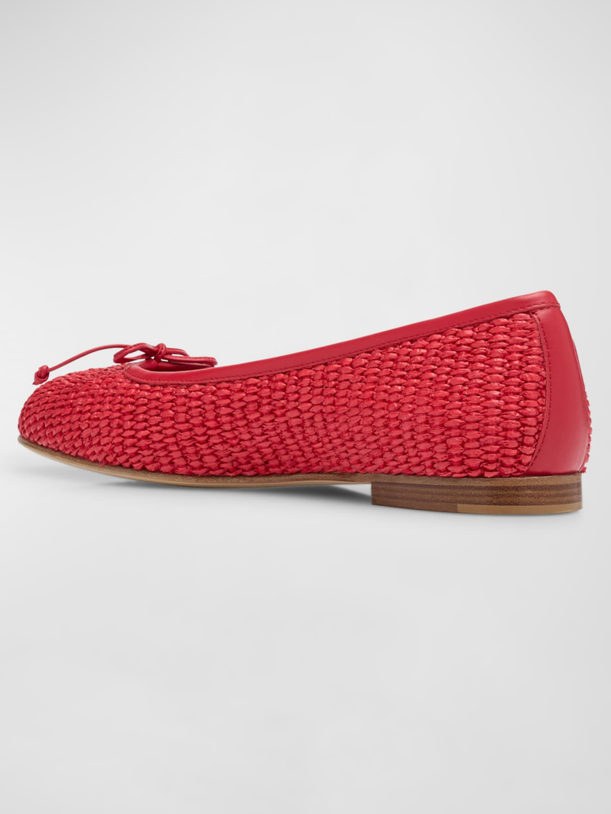 Red Woven Bow Round-Toe Ballerina Flats