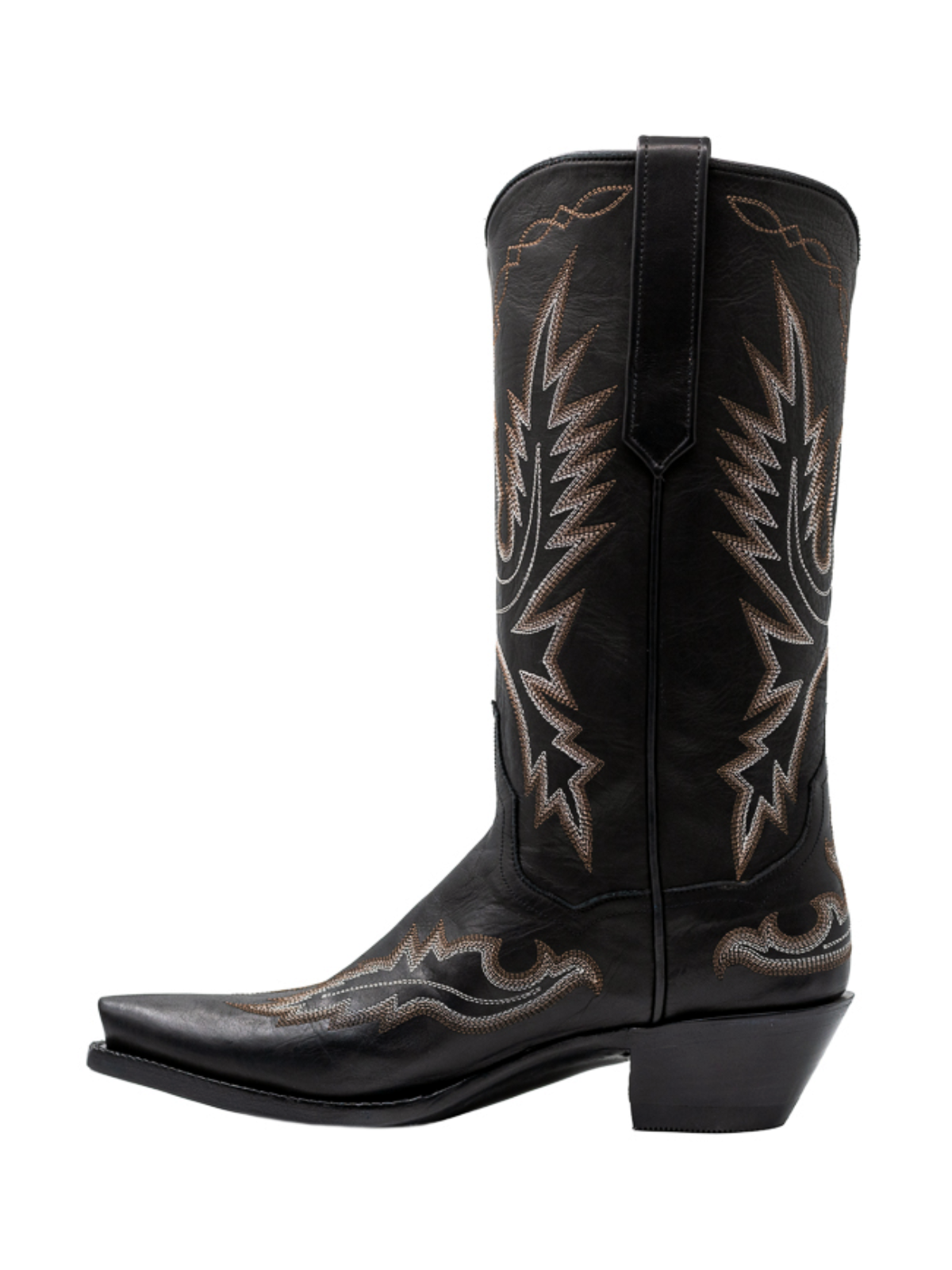 Snip-Toe Classic Embroidery Wide Mid Calf Tall Cowgirl Boots - Black