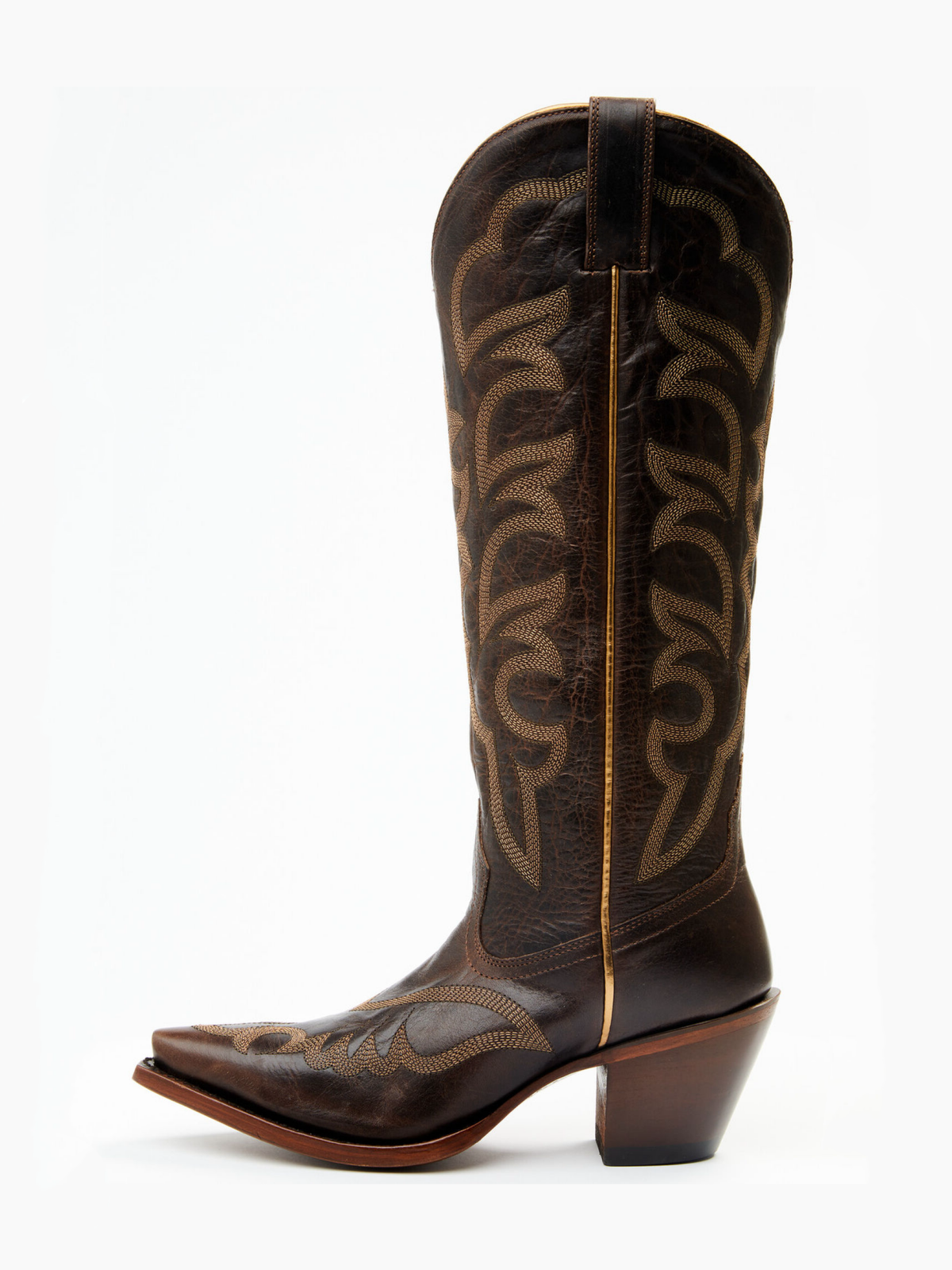 Brown Embroidery Snip-Toe Tall Wide Mid Calf Cowboy Boots For Women