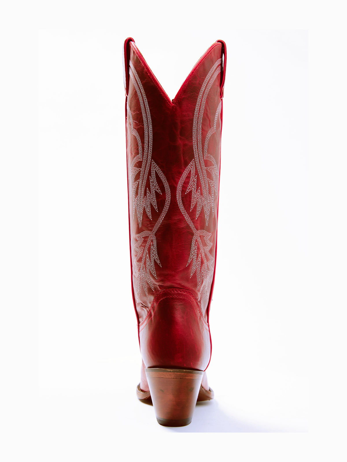 Red Almond-Toe Fallen Leaves Embroidery Wide Mid Calf Tall Cowgirl Boots