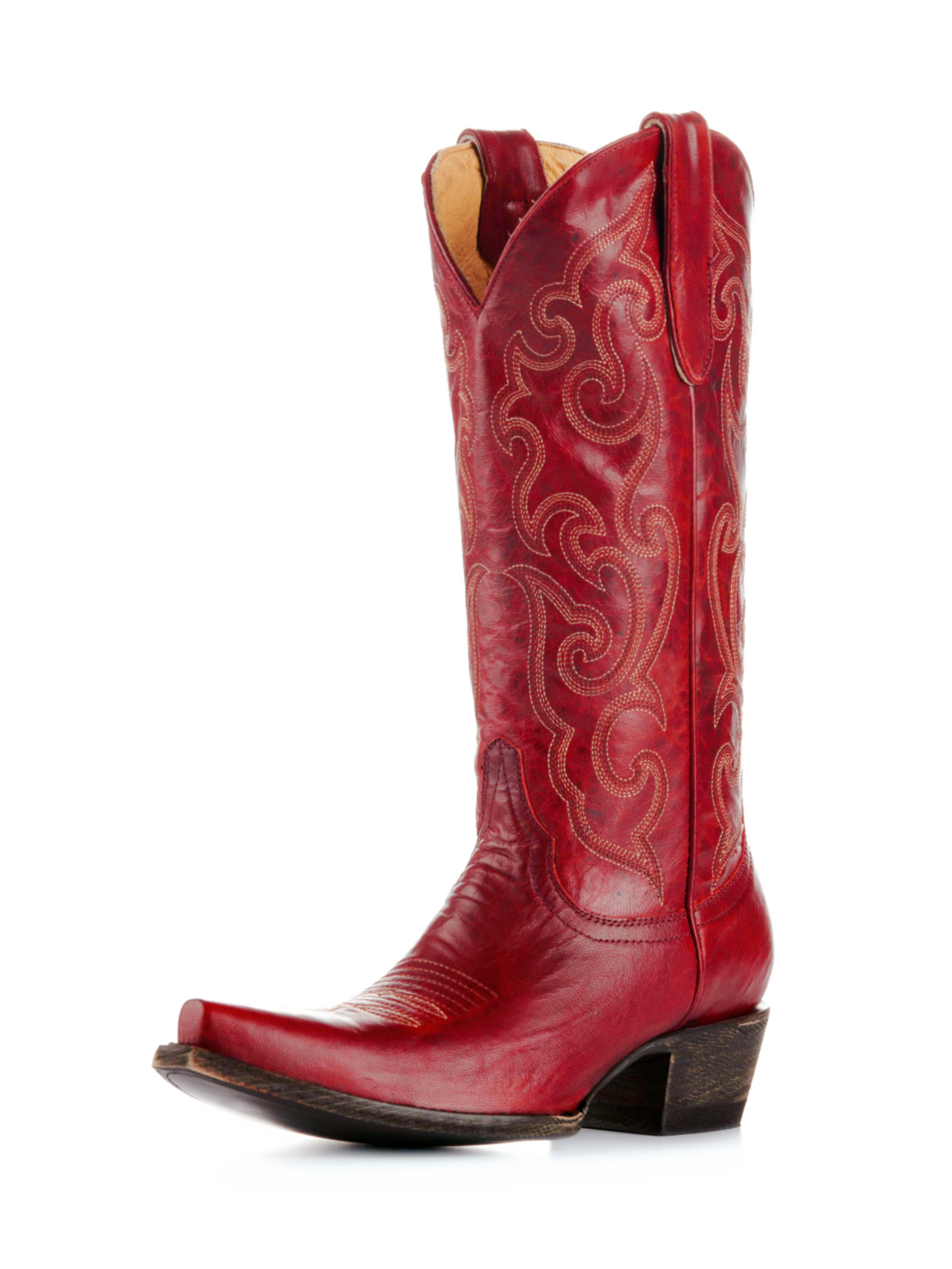 Embroidery Snip-Toe Wide Mid Calf Tall Cowgirl Boots - Red