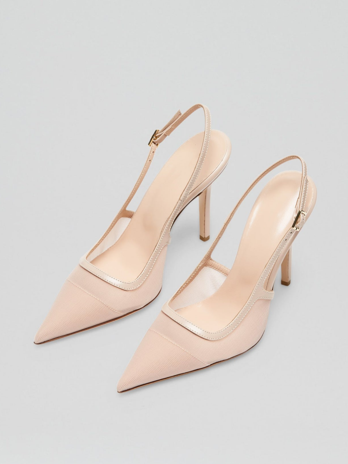 Nude Mesh Pointy Stiletto Heel Slingback Pumps With Buckled Back Strap