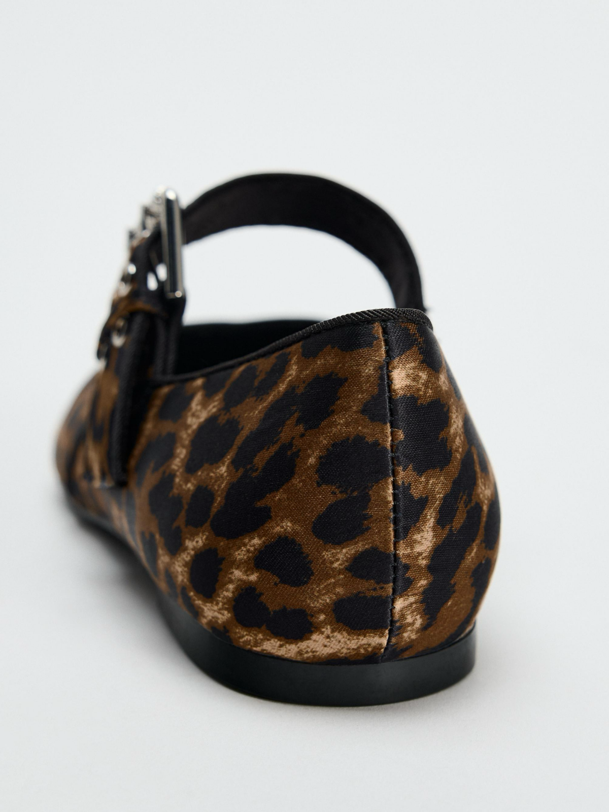 Leopard Print Cloth Square-Toe Wide Strap With Buckle Mary Janes Ballet Flats