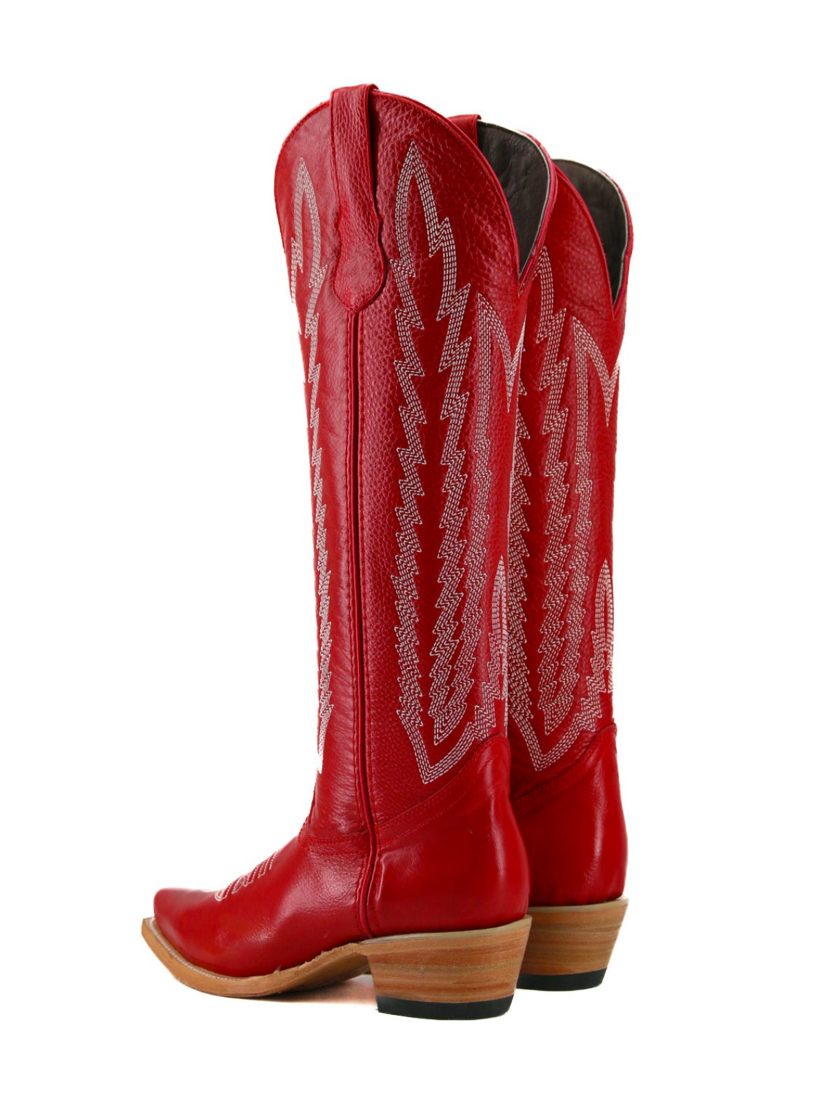 Red Snip-Toe Half-Zip Western Embroidery Knee High Cowgirl Boots