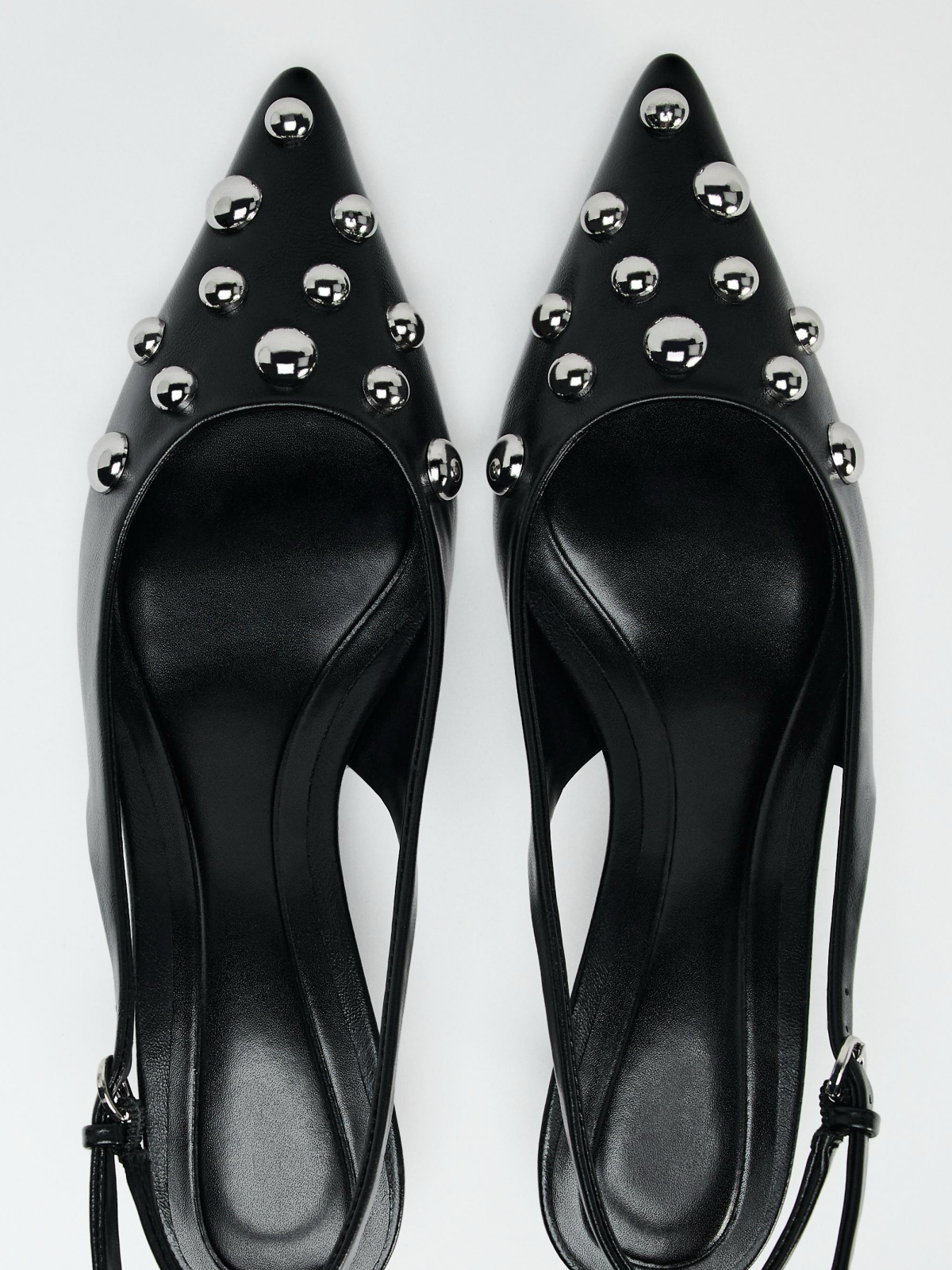 Black Pointed-Toe Slingback Pump Kitten Heels With Big Studs