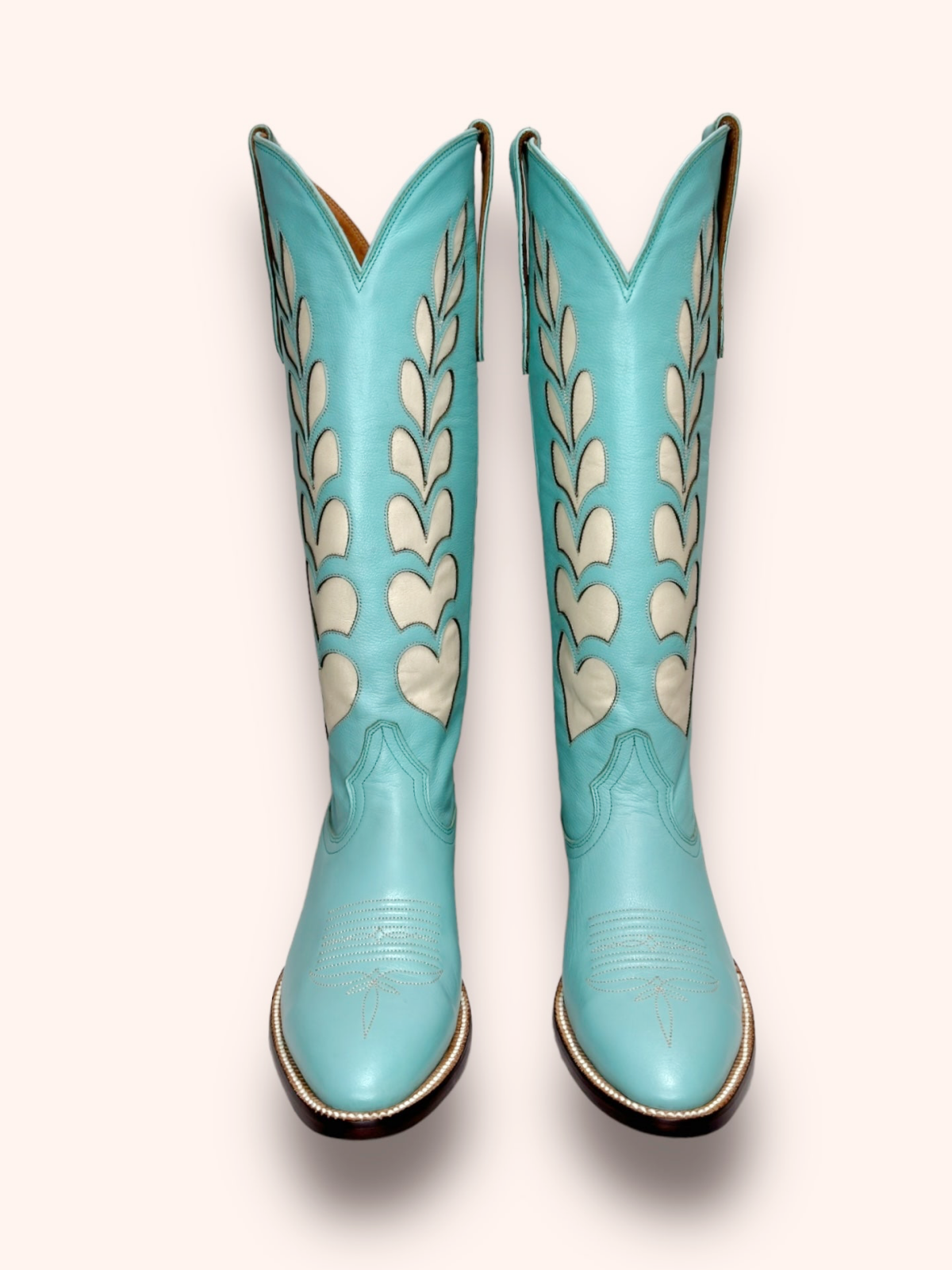 Heart Inaly Almond-Toe Wide Mid Calf Tall Cowgirl Boots - Light Blue